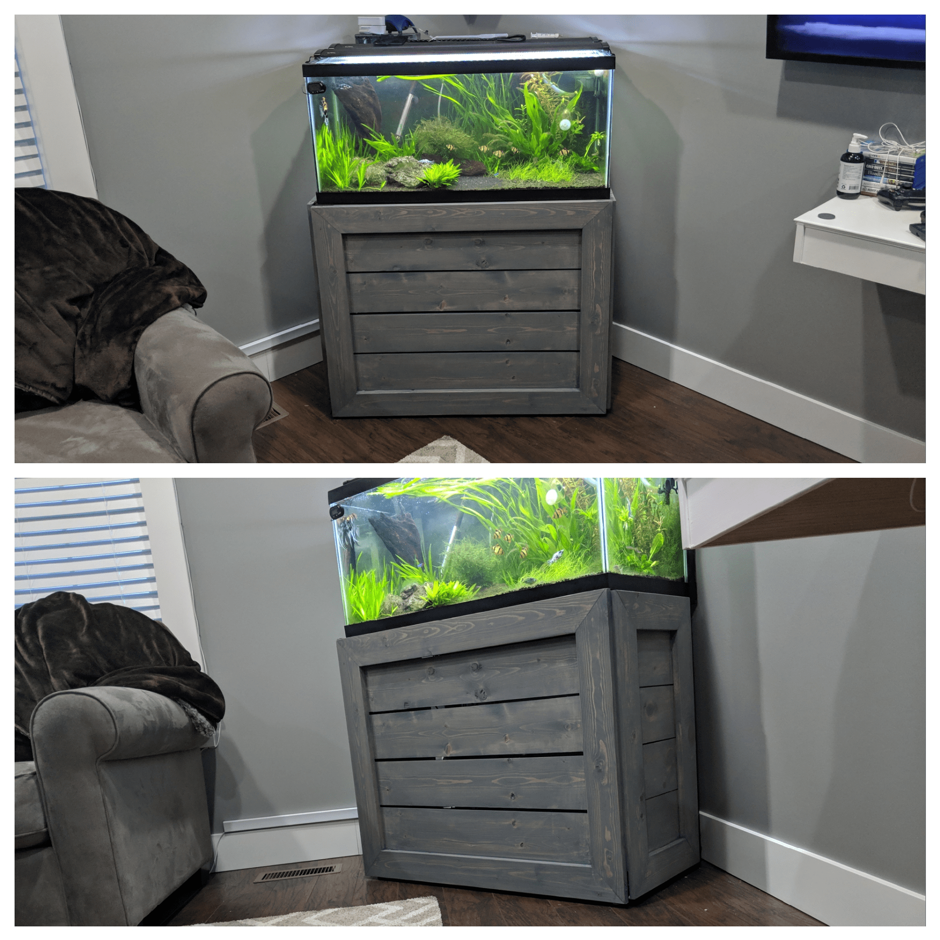 UPDATE Finished up and stained the DIY tank wrap! r/Aquariums