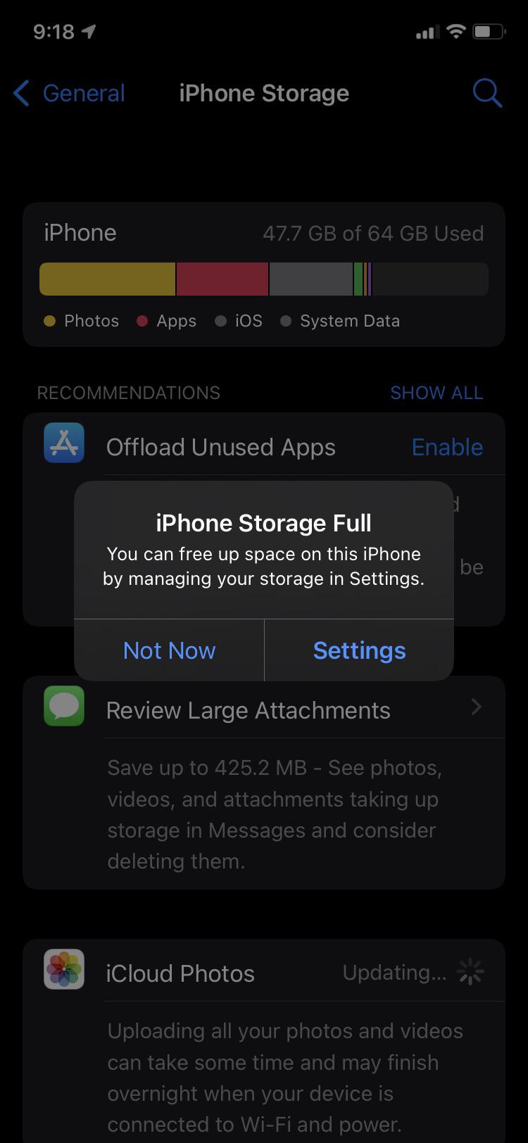 Iphone saying storage full without my storage being full, i cant even do anything on it because