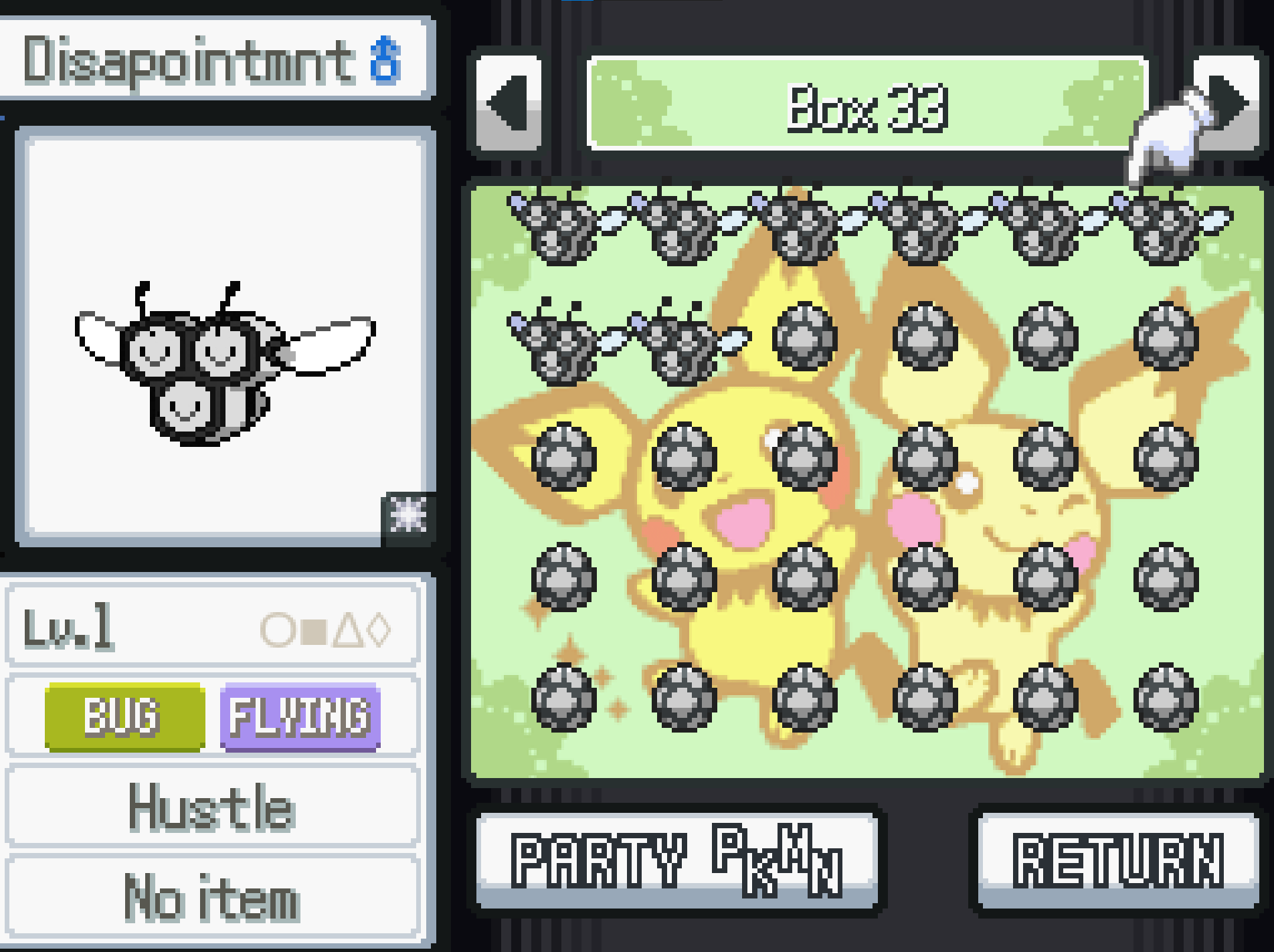 This is what you get if you want a shiny female combee. A box full of