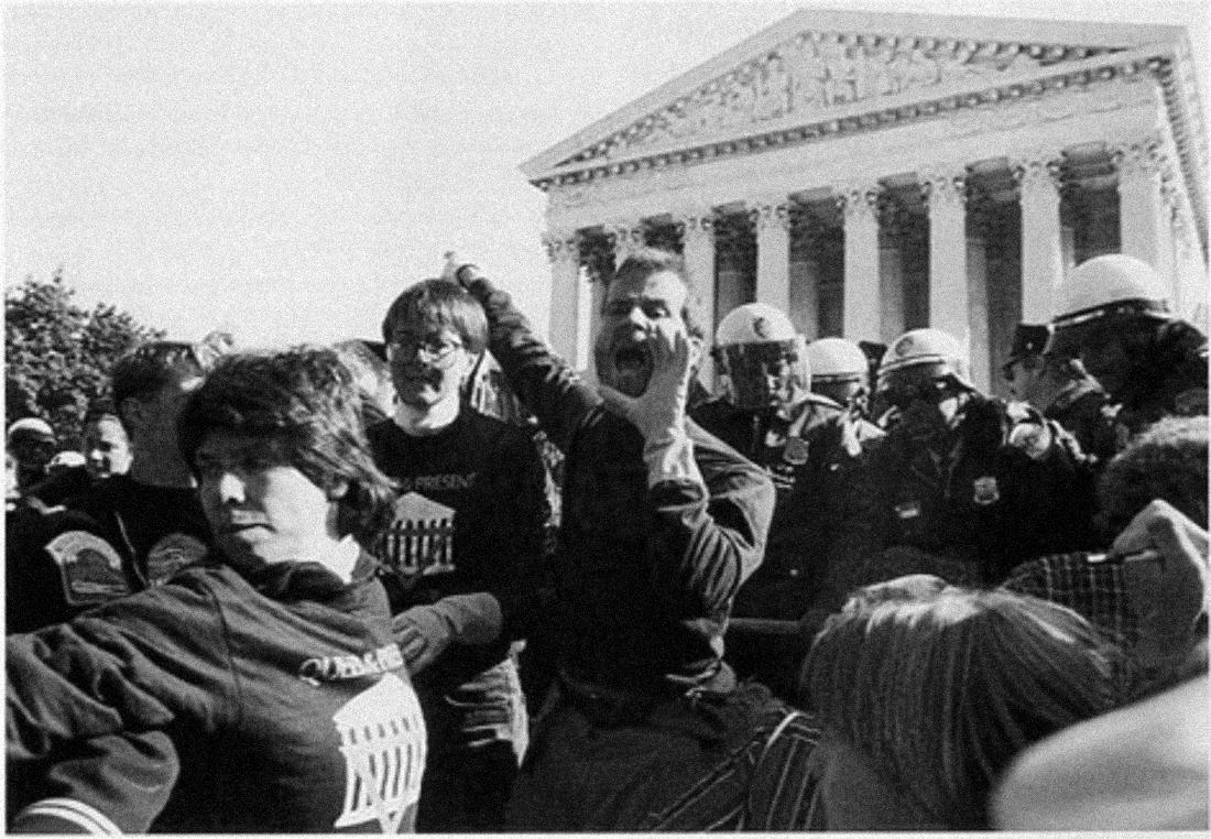 Riot police outside the US Supreme Court block gay and lesbian