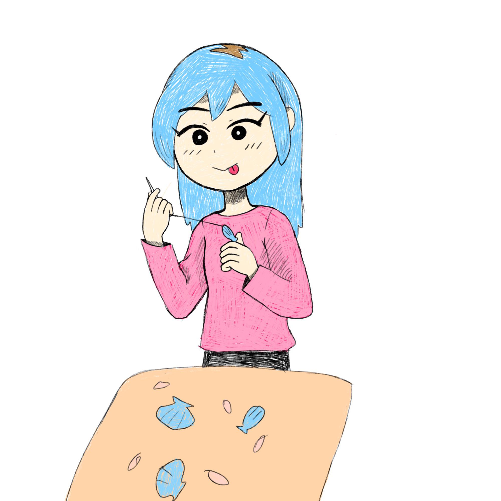 The making of seashell necklaces! (Bluehaired girl! Also I didn’t know