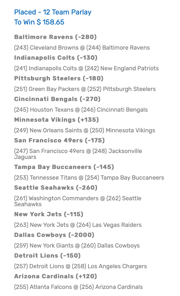 12 Team NFL Parlay Who Sells? r/sportsbettinggroup