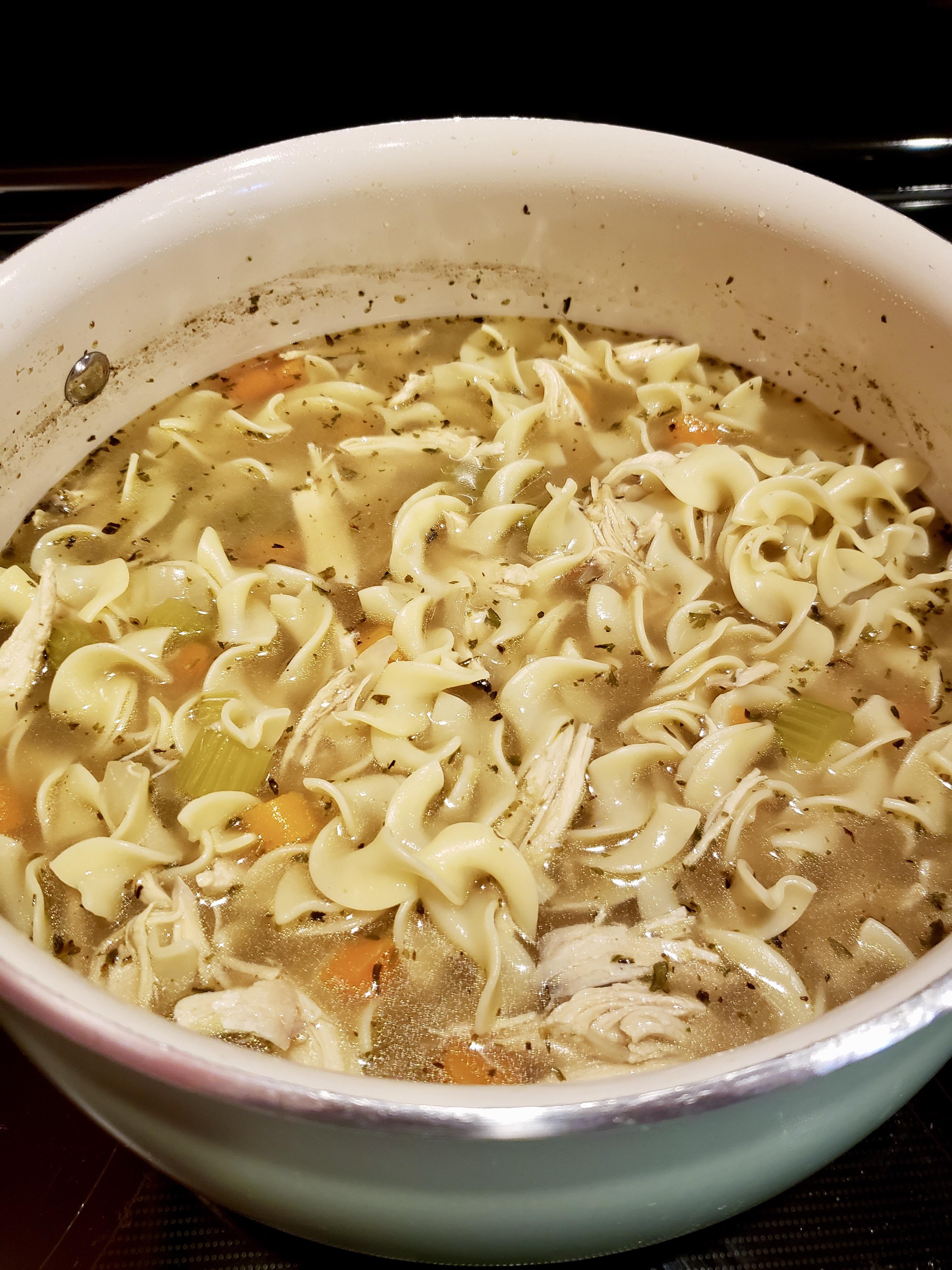 I made chicken noodle soup and made the broth from scratch. Used a