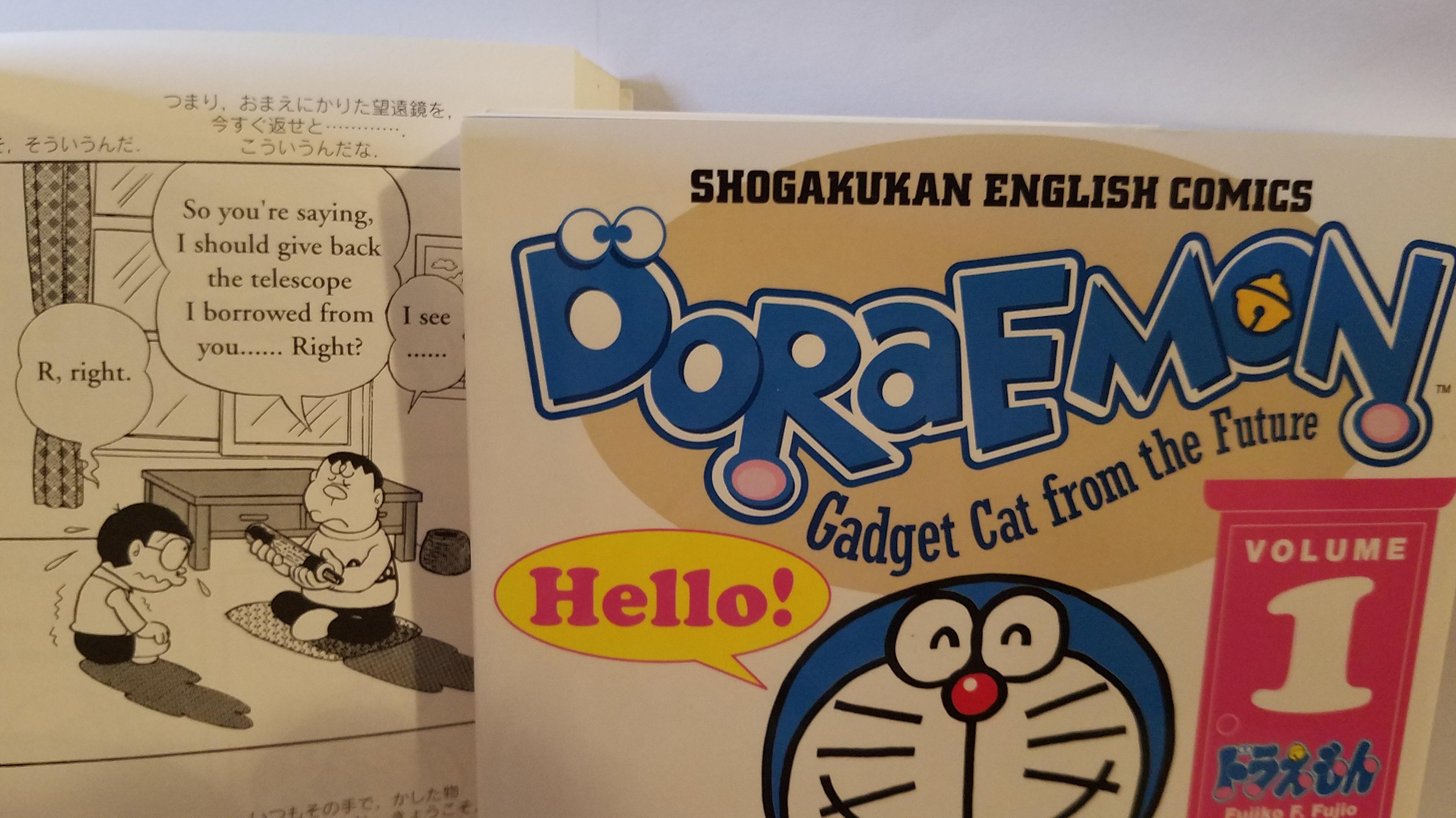 Found bilingual Doraemon at library sale, good for intermediate Japanese learning, 😄 r
