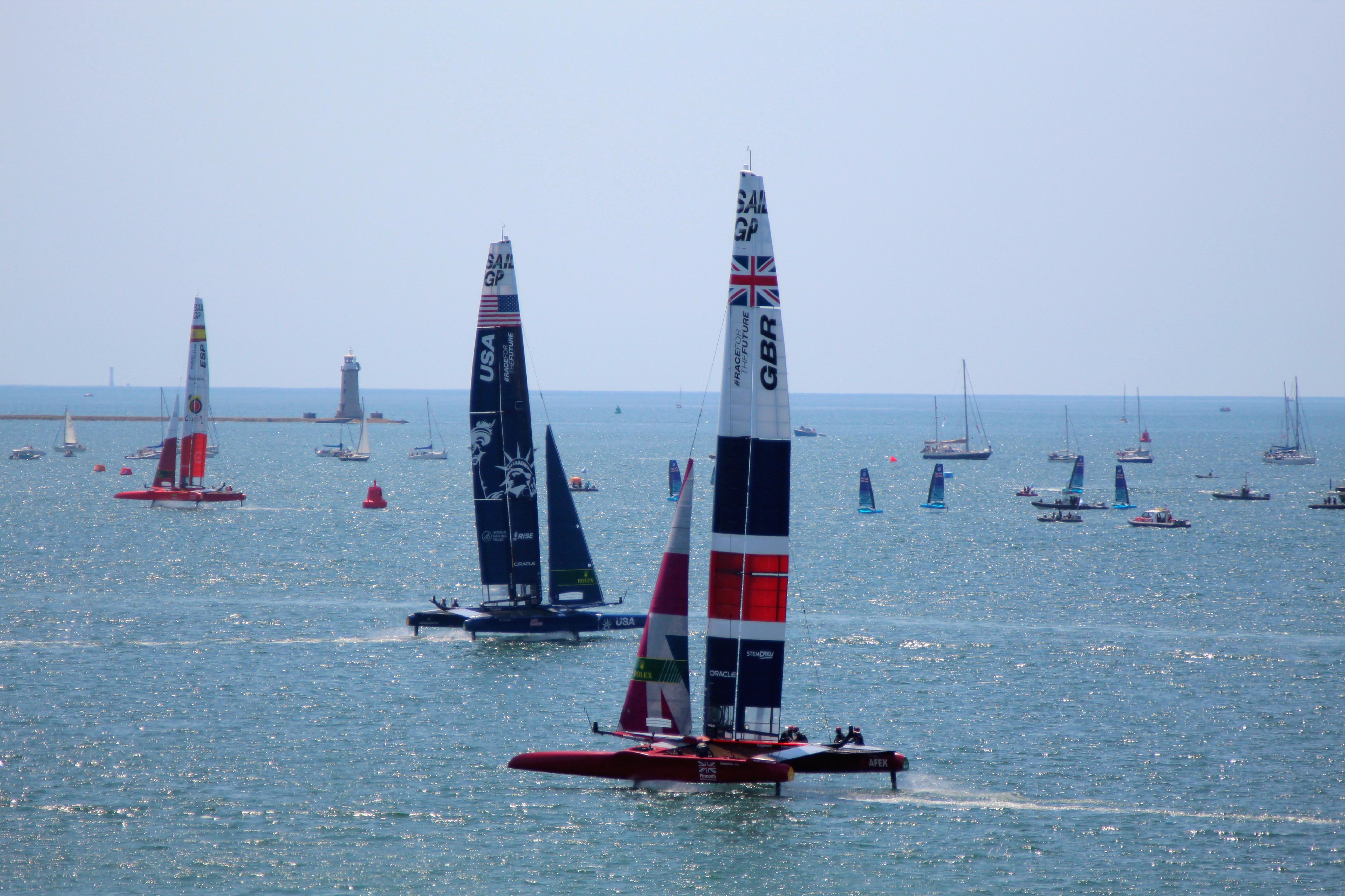 Sail GP boats flying in Plymouth Sound r/sailing