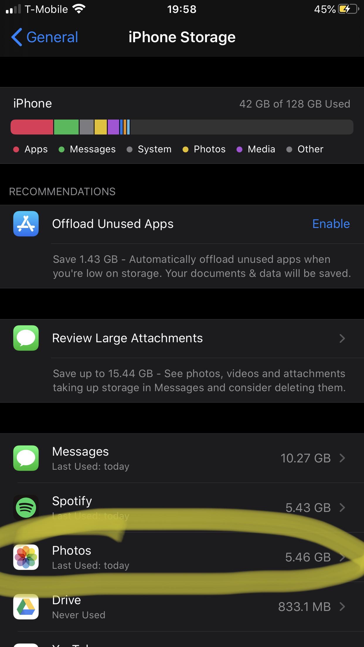 Why do I have 5.46gb of photos stored in iPhone if all my photos are