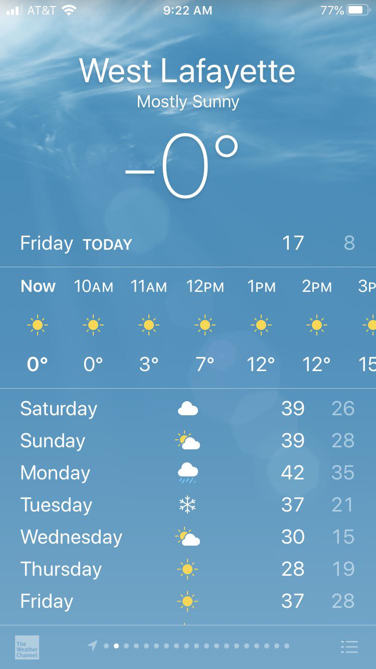 Gotta love those negative temperatures r/Purdue