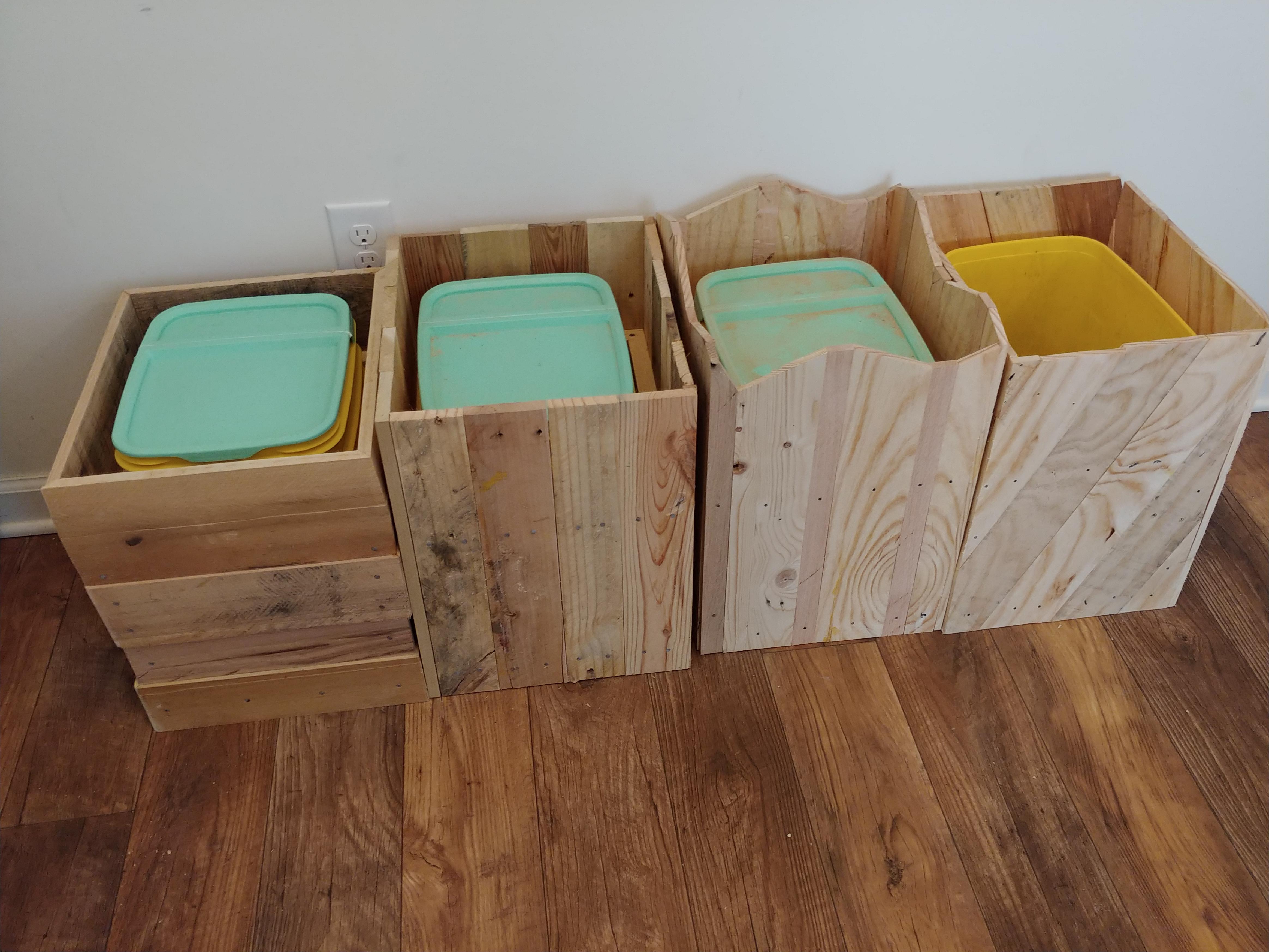 Made some planters from pallets and cat litter buckets. Didn't worry