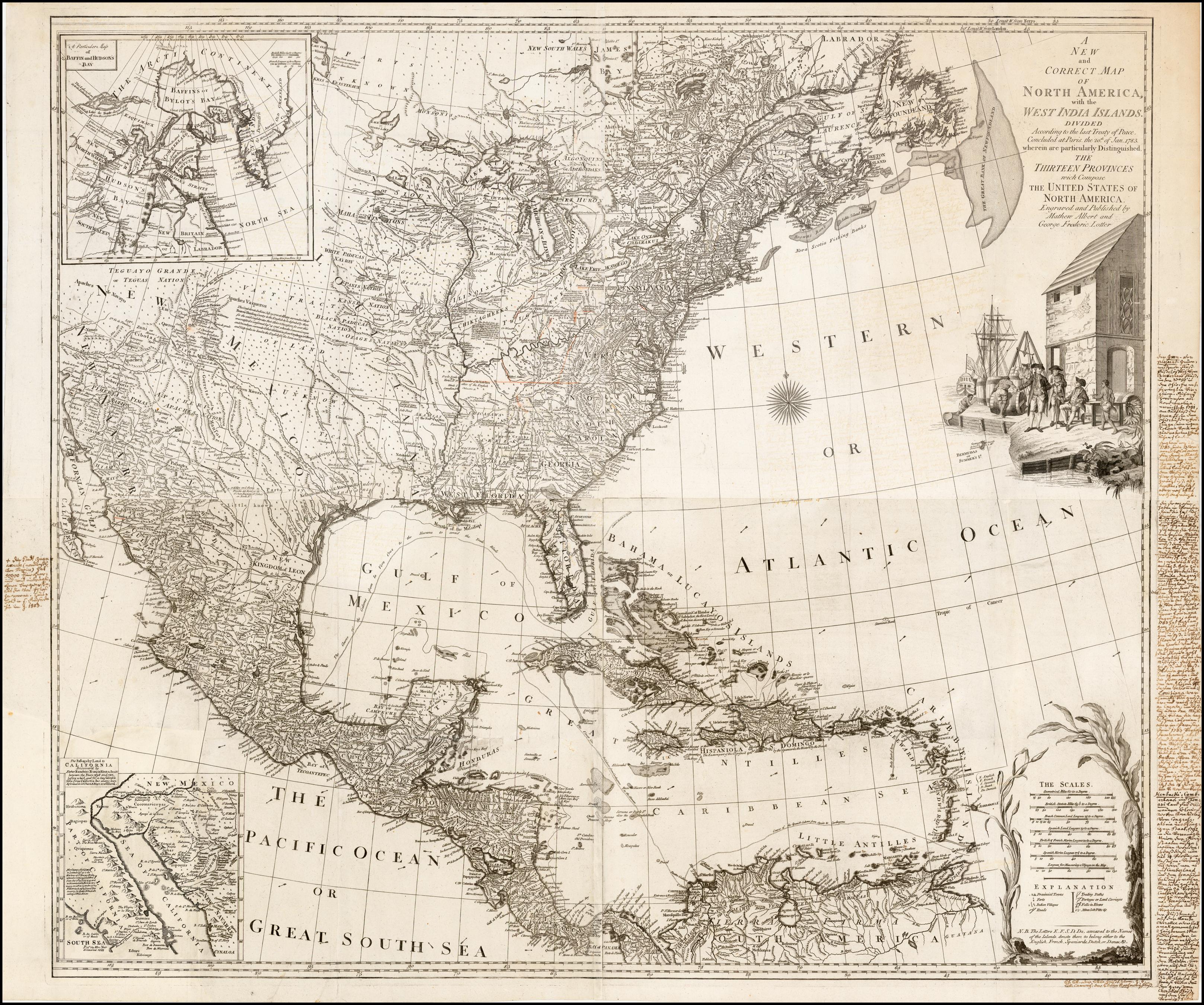 A New And Correct Map Of North America 1784 A New and Correct Map of North America... Lotter [1784] oldmaps