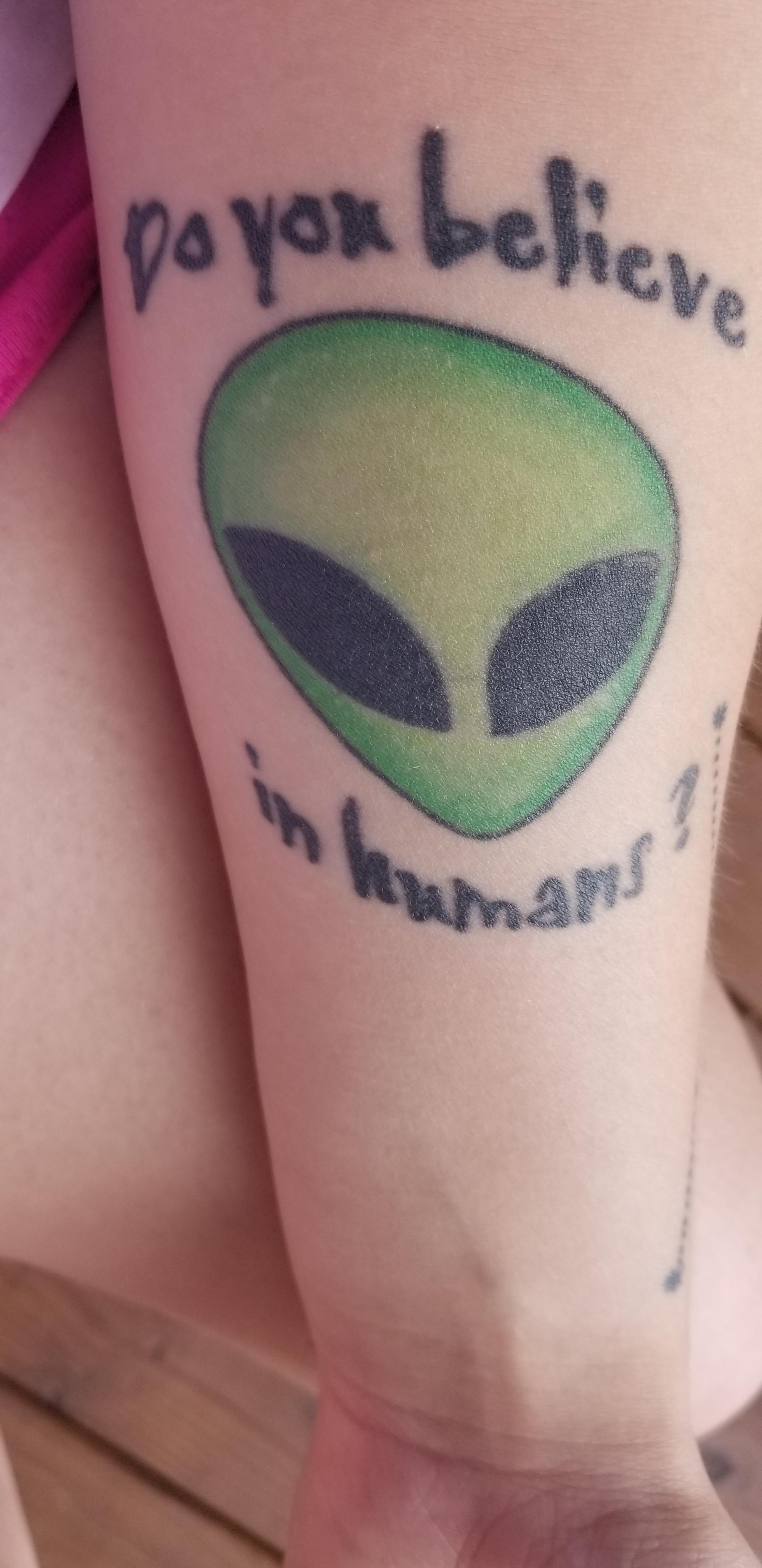 My Alien tattoo done by Mike at Pain or Pleasure in Pittsburg, TX tattoos