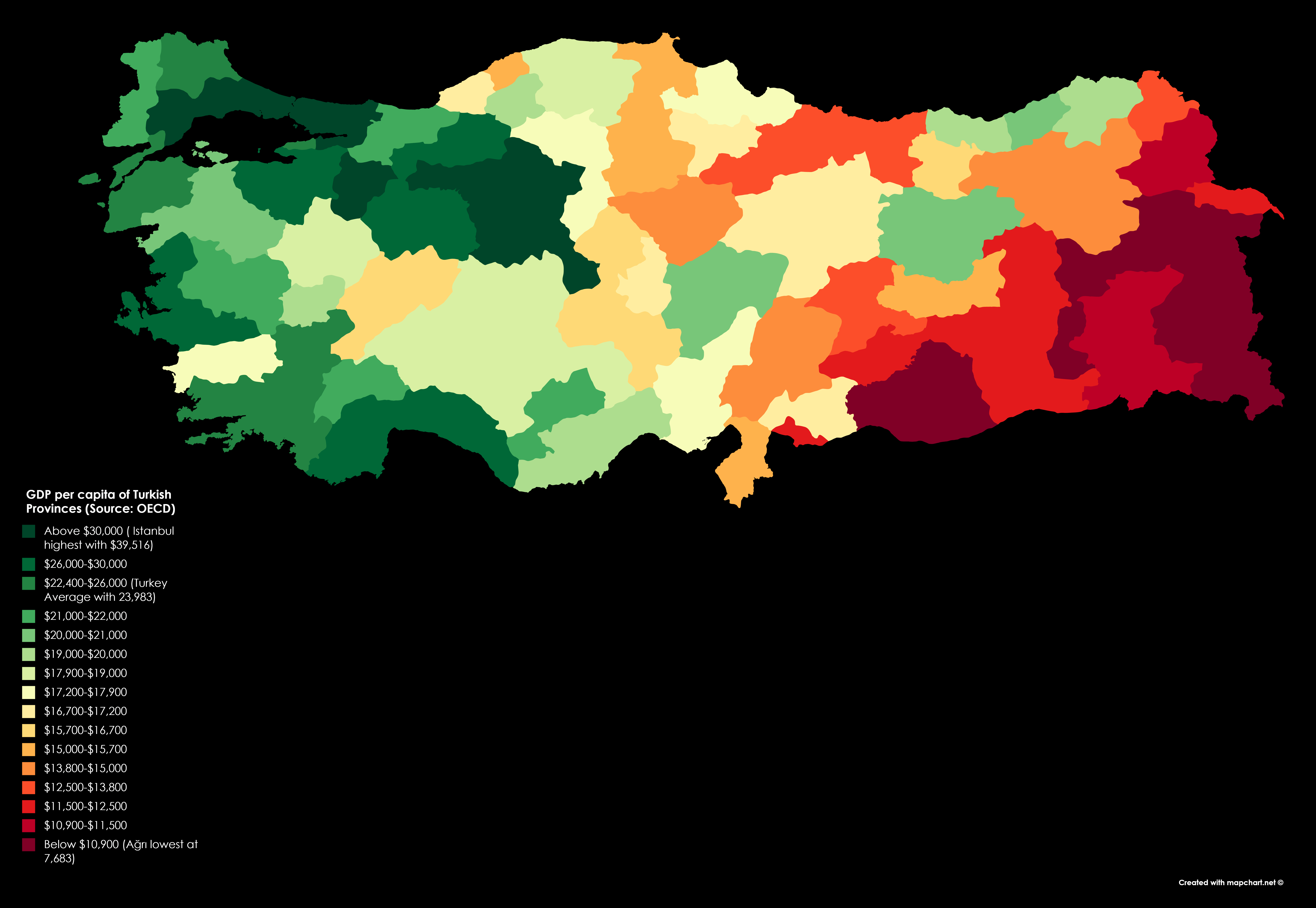 GDP per capita of Turkish provinces (Source OECD) r/MapPorn