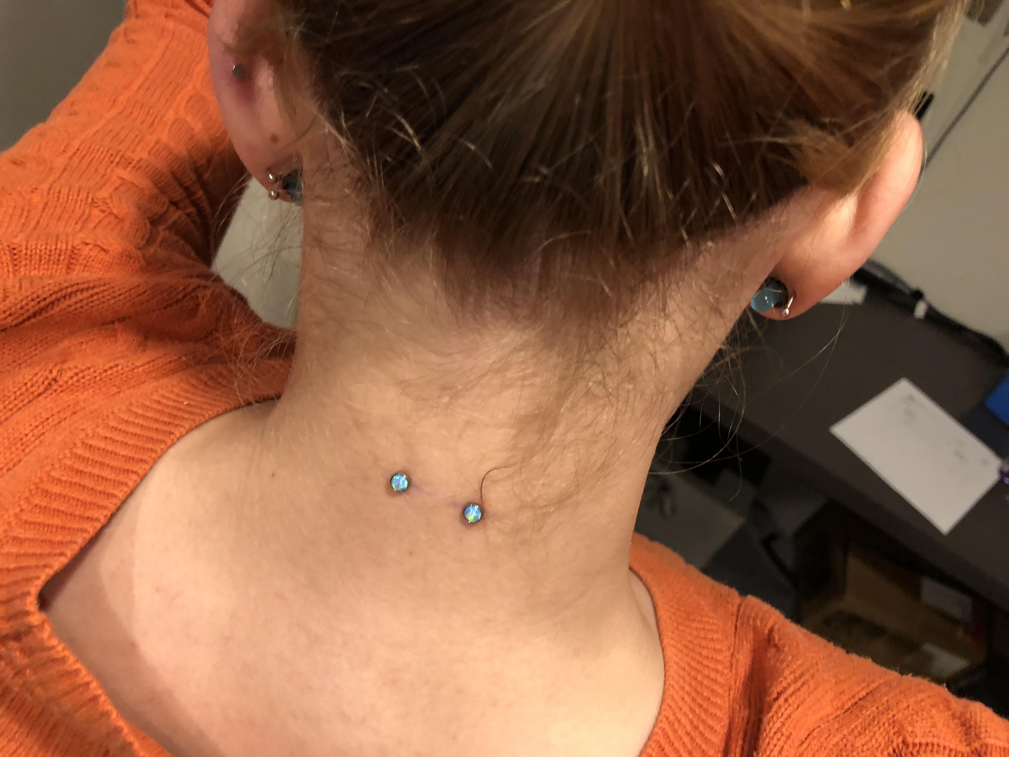Nape piercing done by Robyn Campbell at Burly Fish in Flagstaff r