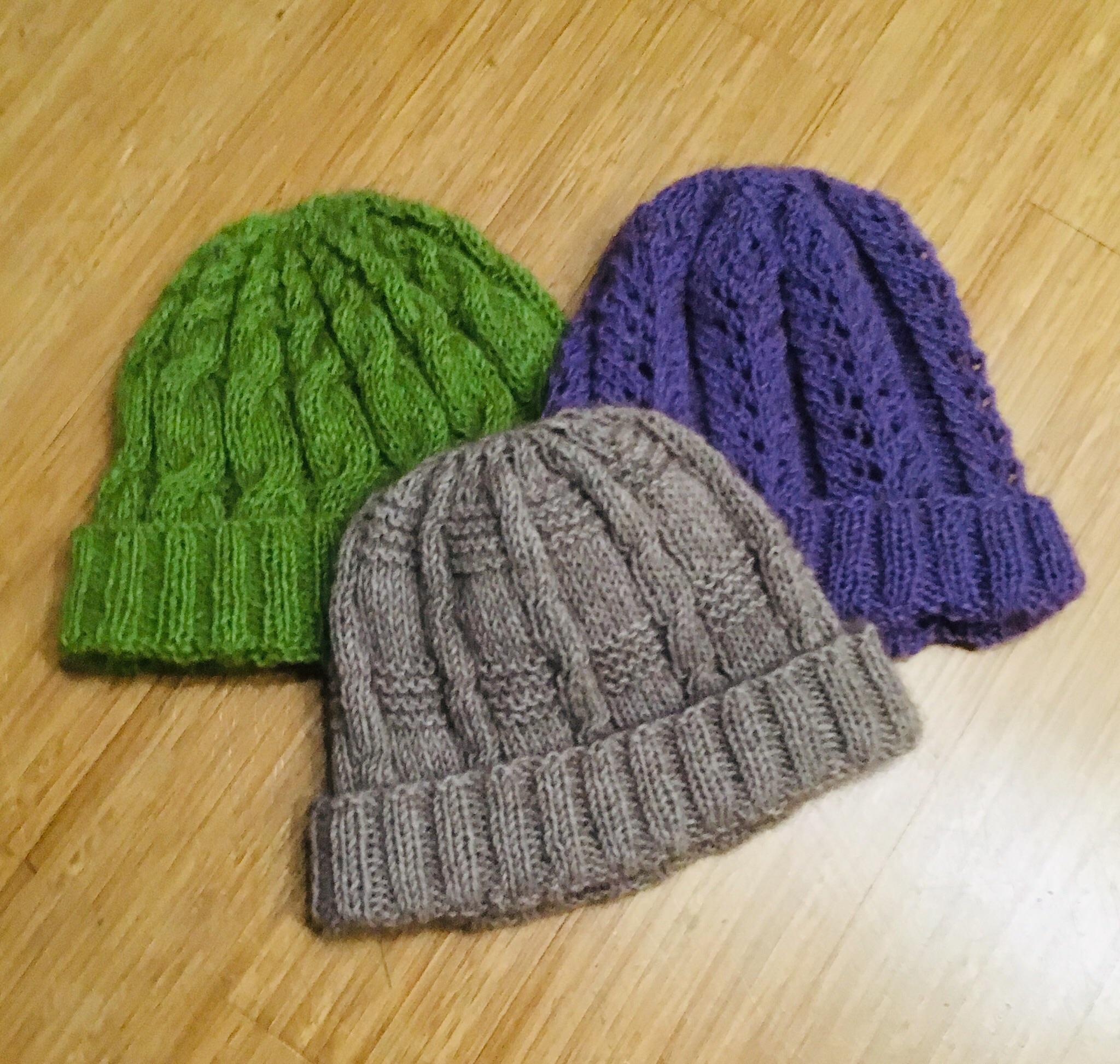 Possum/merino beanies for my family. I got the wool on holiday in NZ