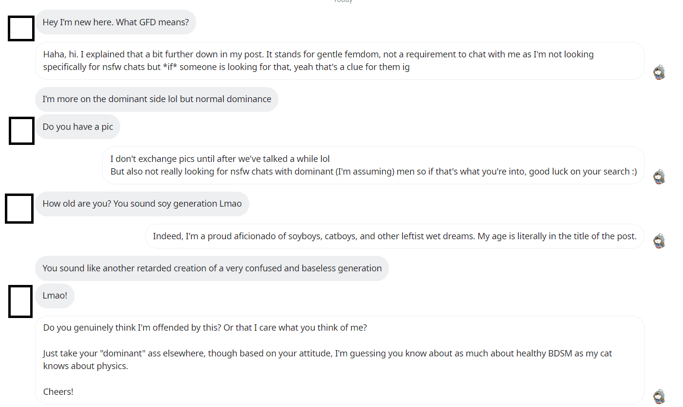 Behold, fragile male ego. r/creepyPMs