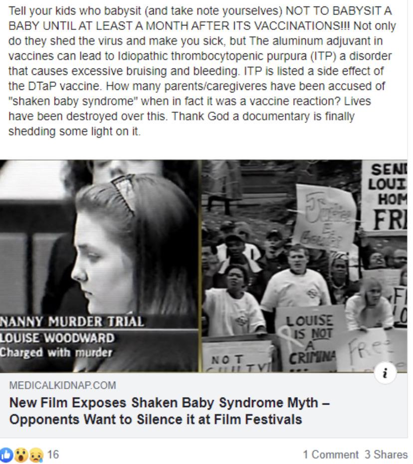 Shaken baby syndrome caused by vaccines facepalm