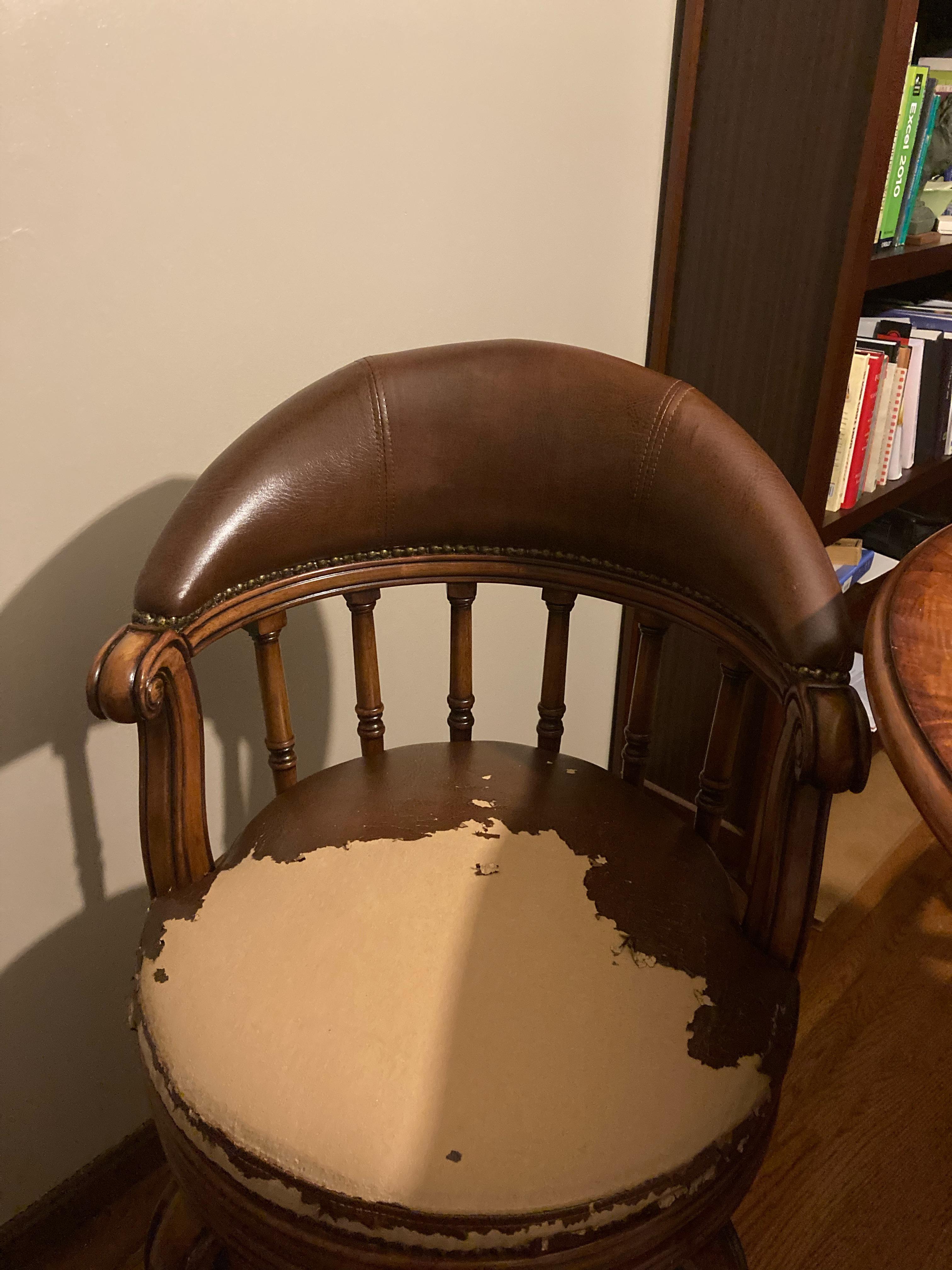 How would you reupholster this chair back? Cannot be removed due to