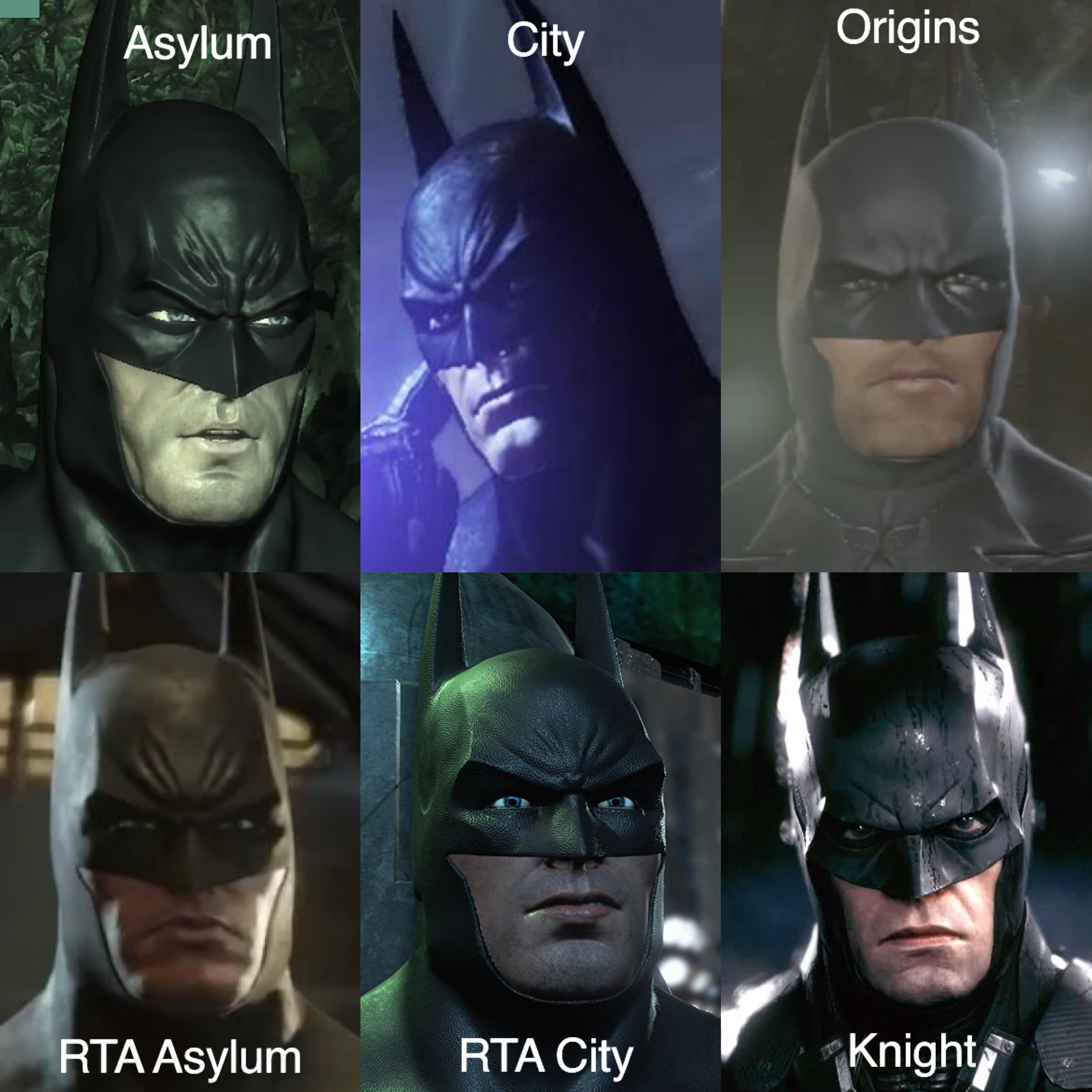 What’s your favourite/ranking of Batman’s face designs? Mine’s RTA Asylum r/BatmanArkham