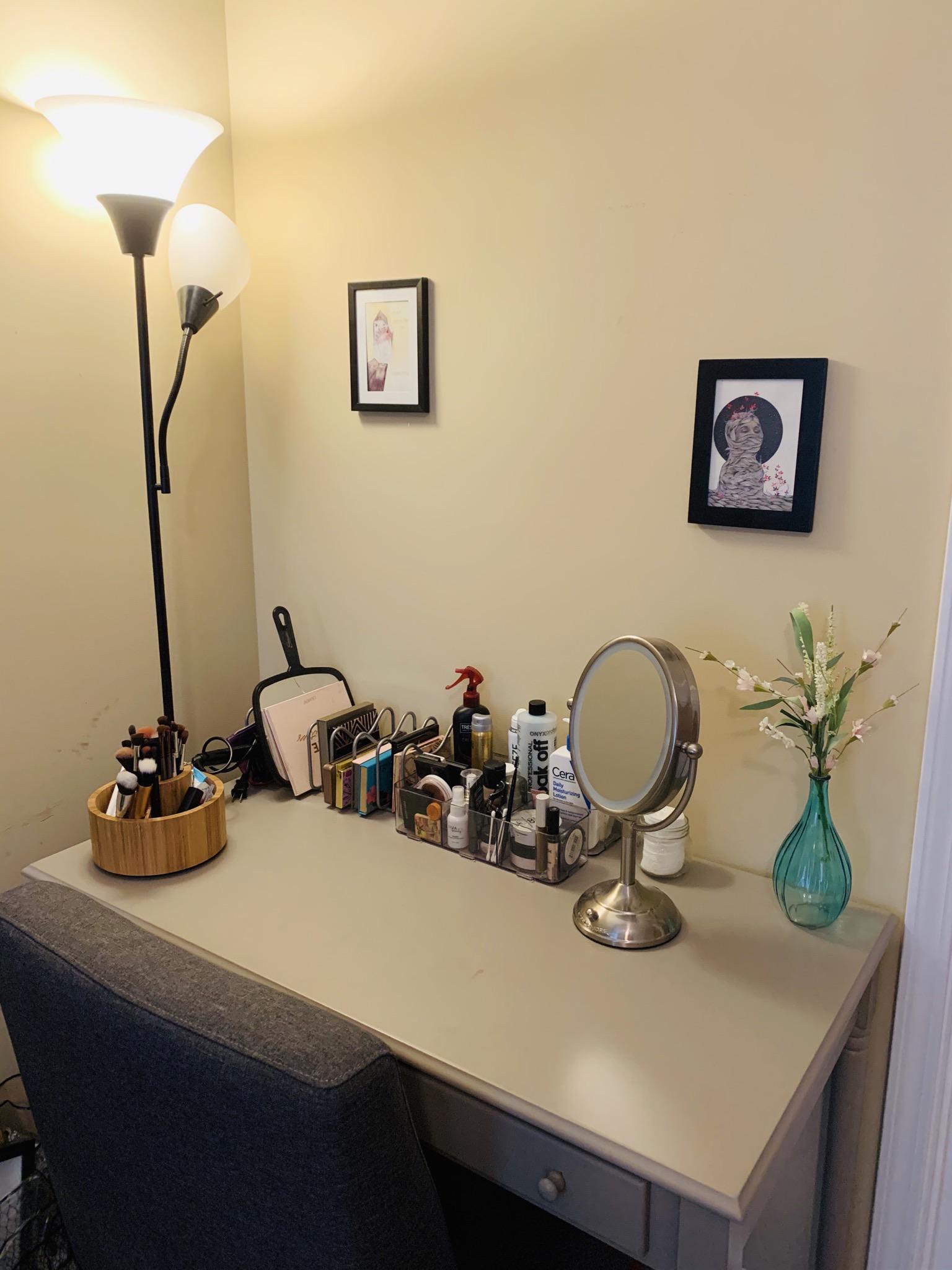 First attempt at a vanity space in my room. Drawer organization pics in