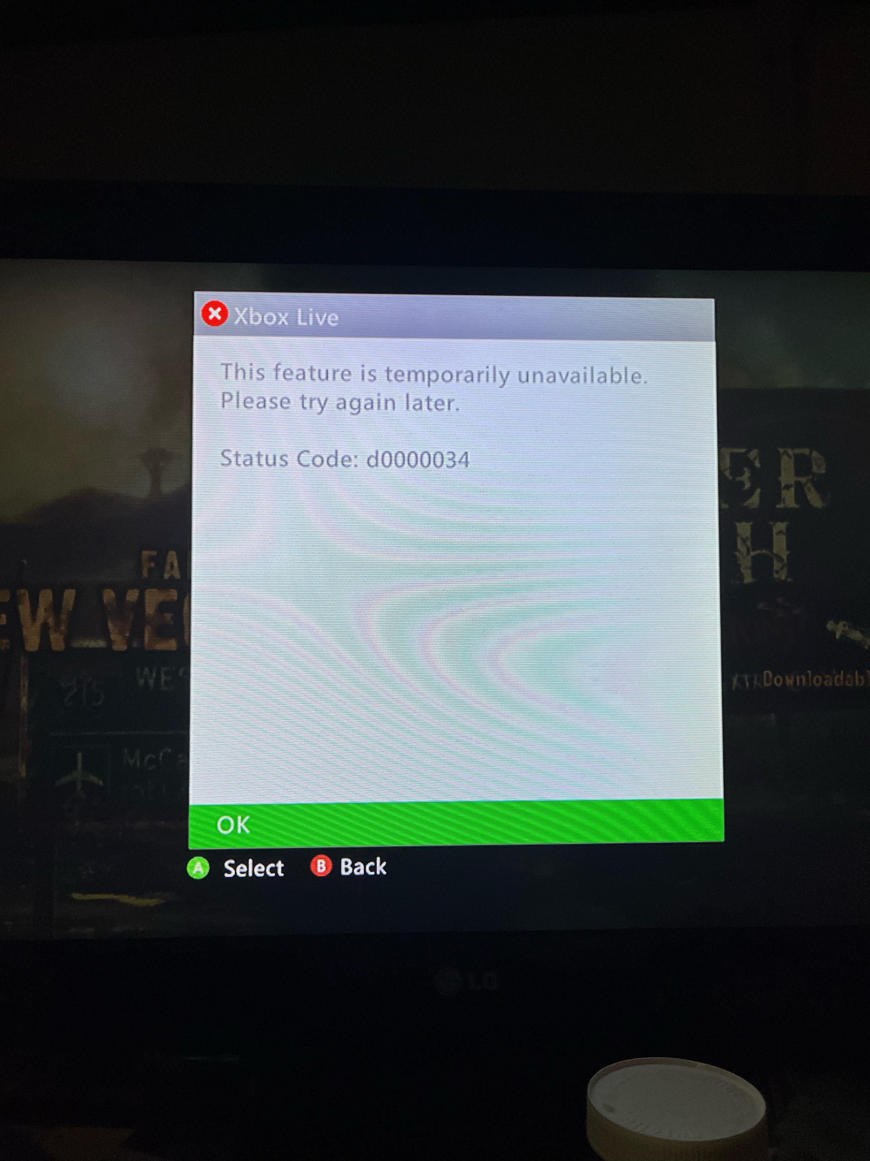 My Xbox keeps popping up a status code and I’m trying to play fallout