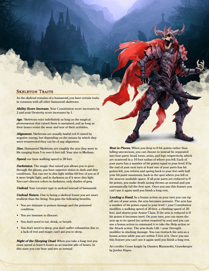 [OC][Homebrew] Skeleton player race spooky. r/DnD