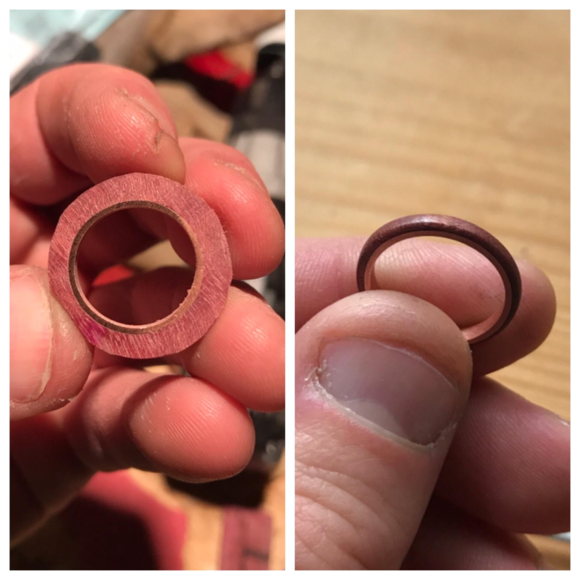 I made this ring to propose with. Copper (pipe) on the inside, Purple