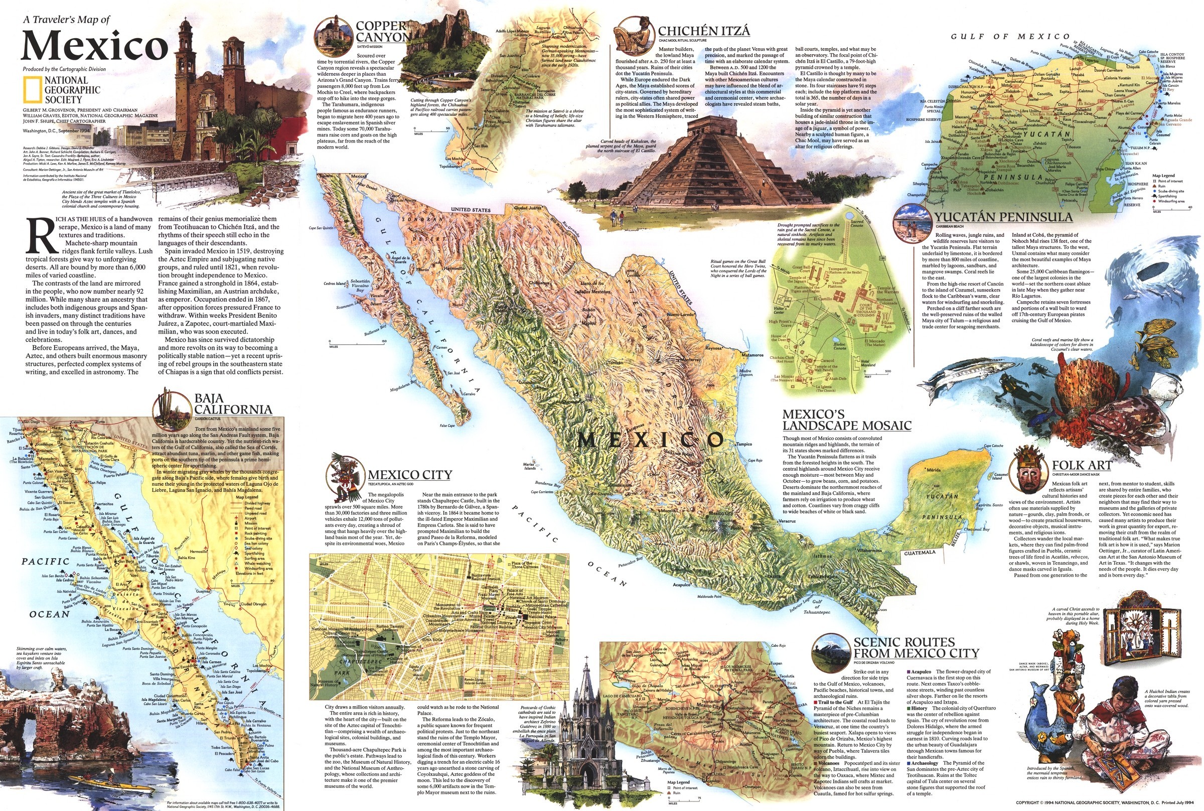 A Traveler's Map of Mexico, National Geographic Society, 1994