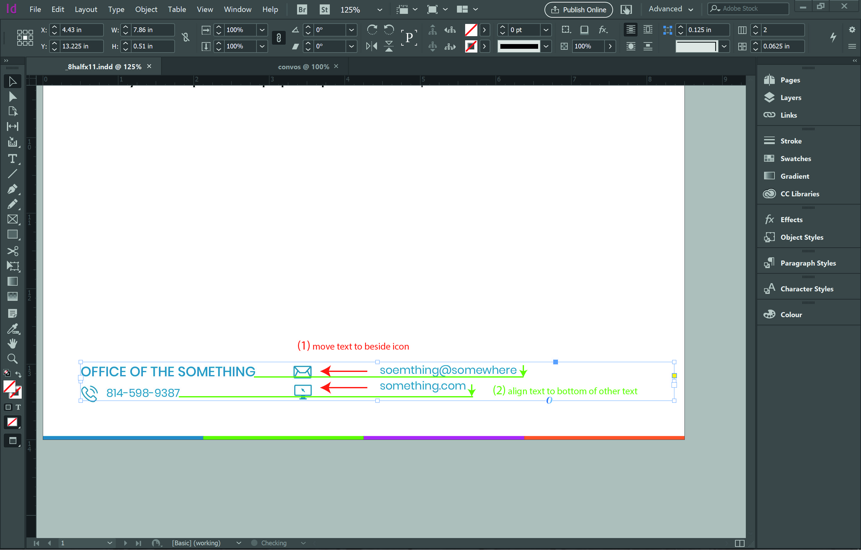 How do I align text that are in text box columns? indesign
