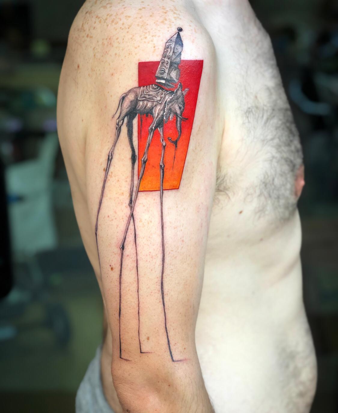 My first tattoo Dalí’s Elephant and Obelisk, by Jandro Mora at Studio