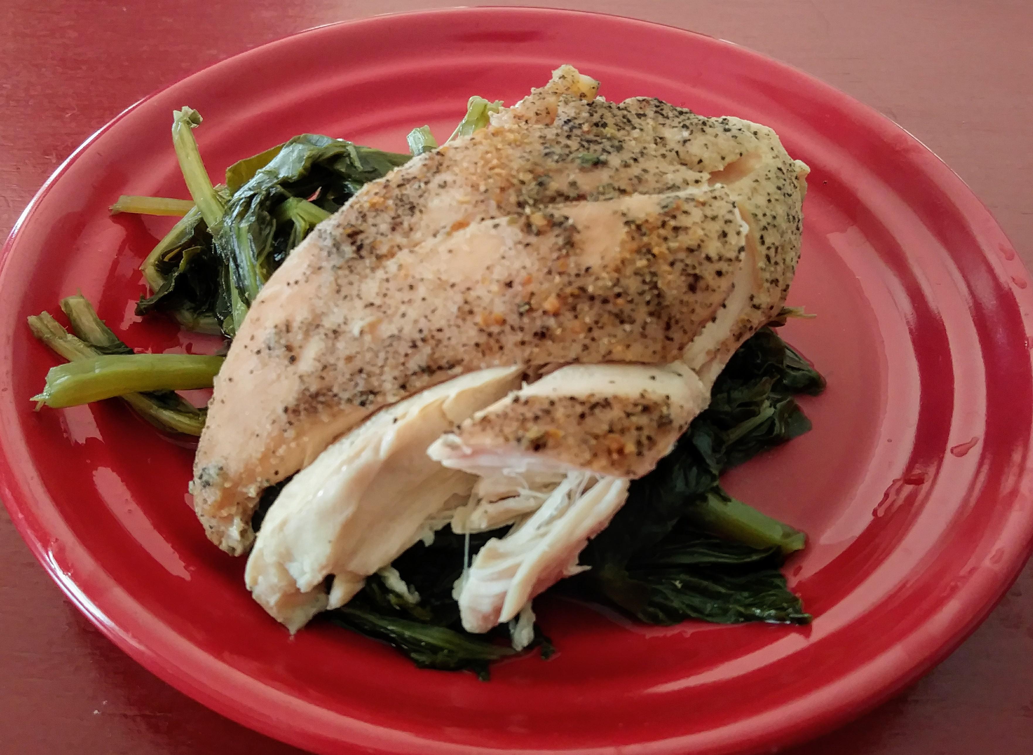 Greens and chicken (mustard & collards 4 cups chicken broth and chicken