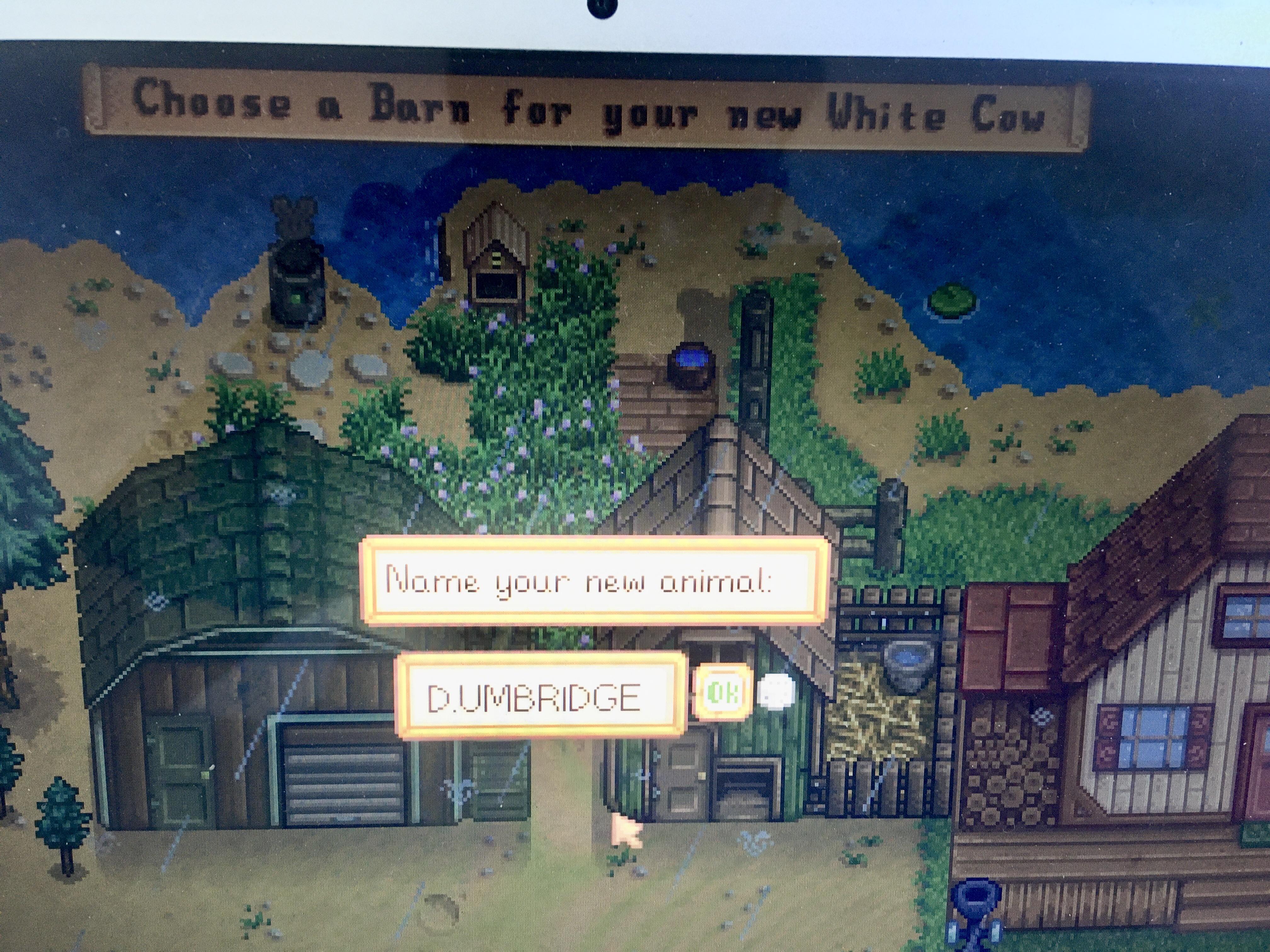 White Cow DUmbridge. Harry Potter fans will get it. StardewValley