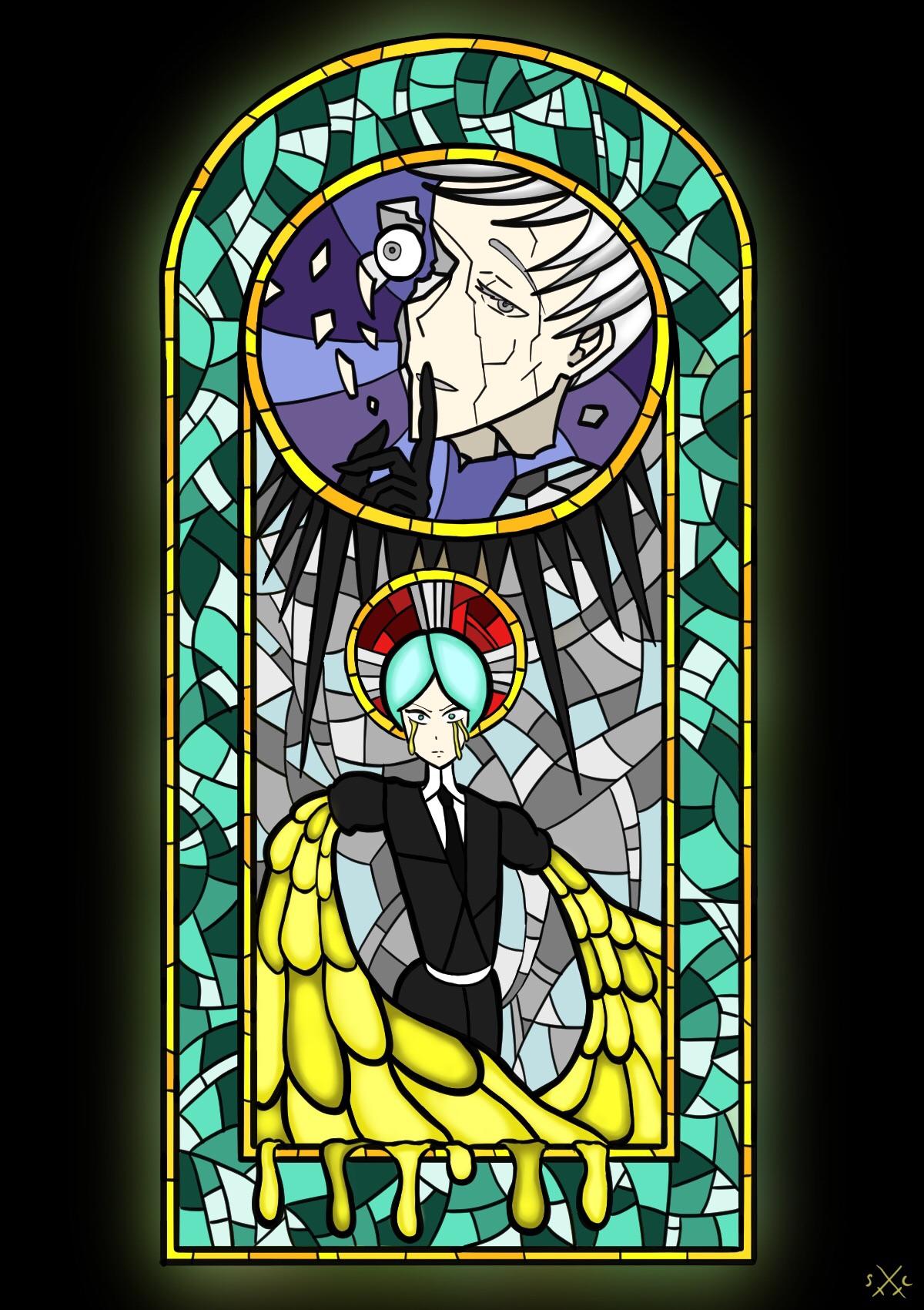Some anime fan art in a stainedglass style, CC appreciated r/learnart