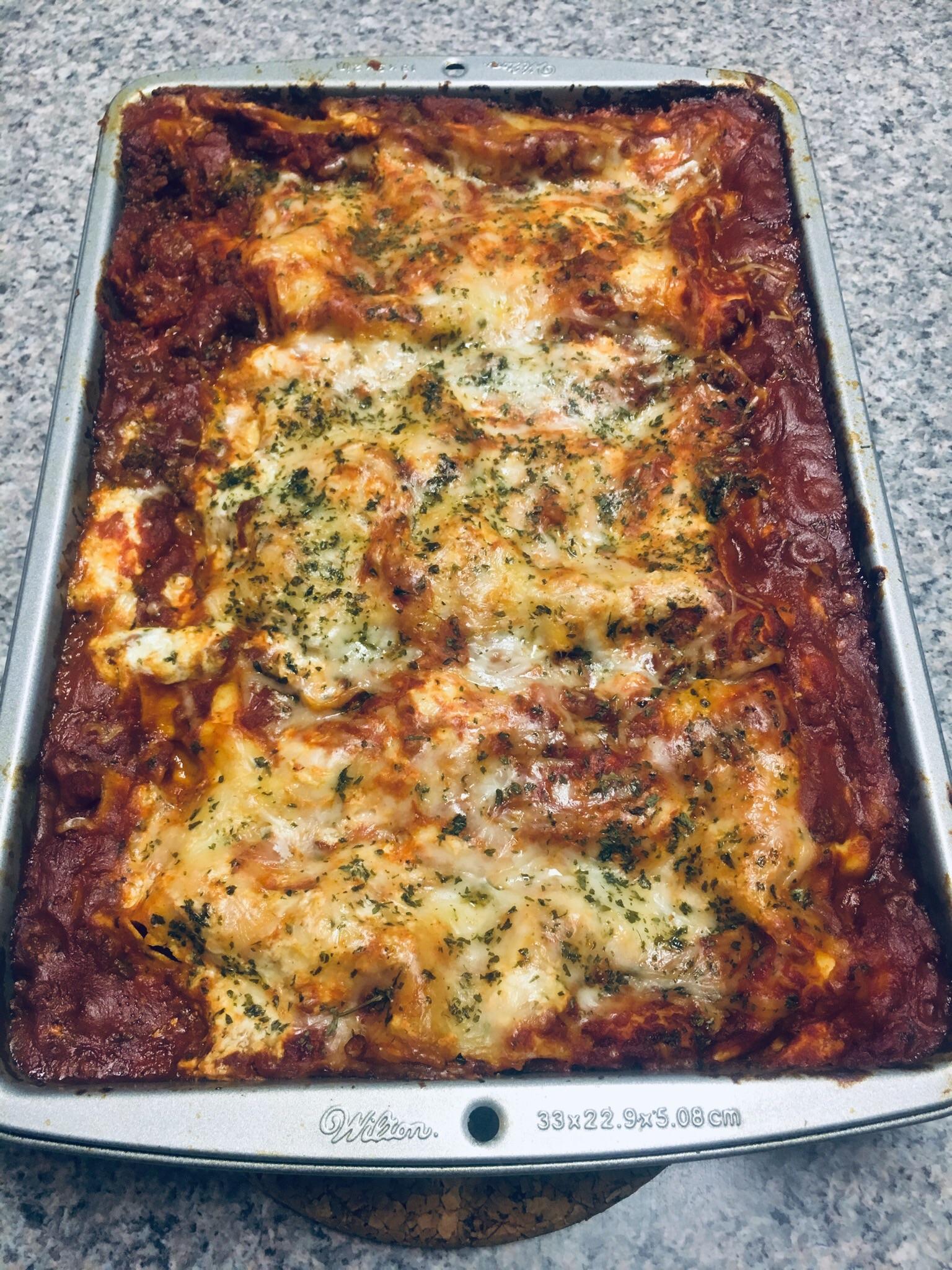 [OS] Homemade venison and ground beef lasagna with mozzarella, ricotta