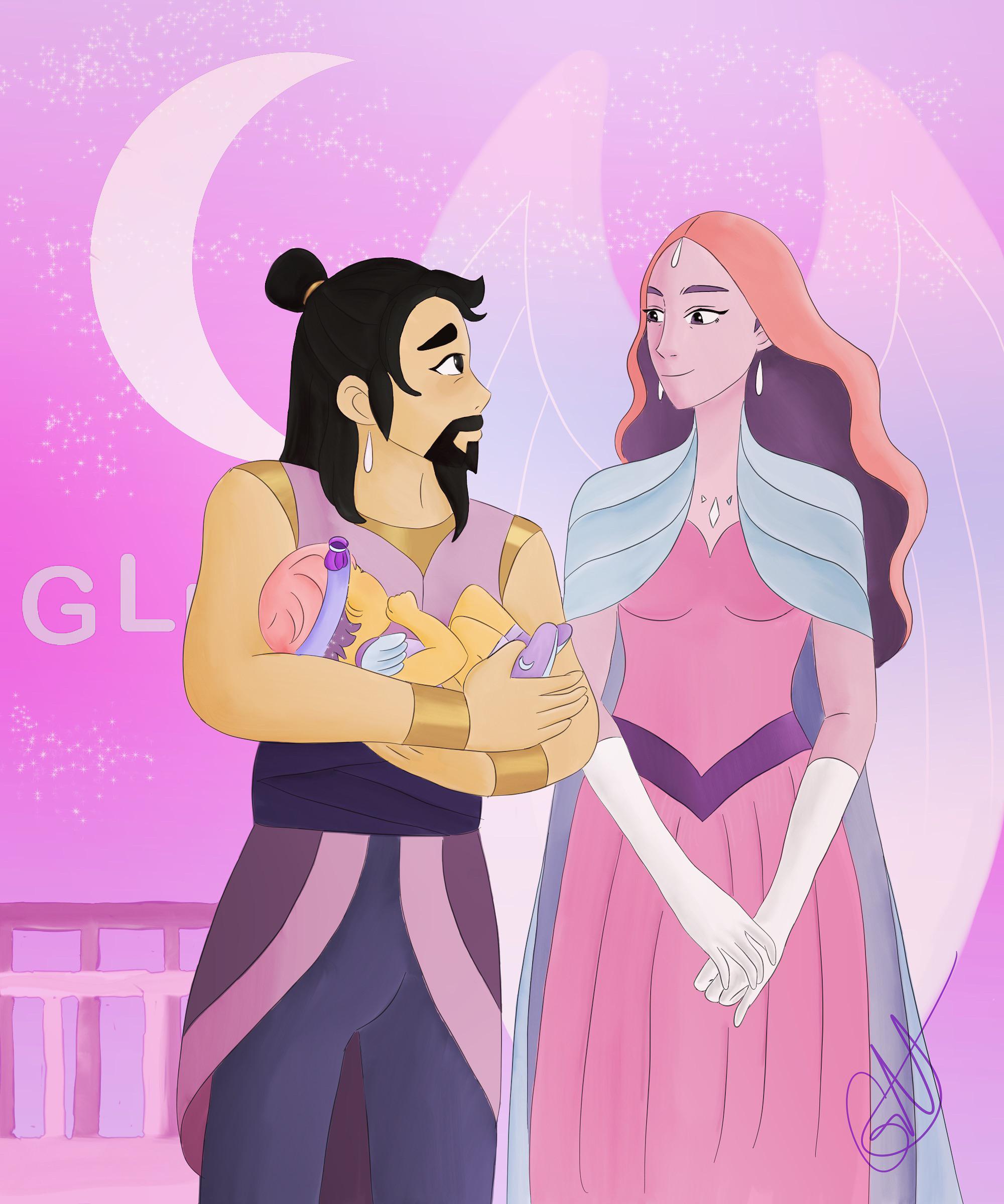 My Art of Queen Angella and King Micah in the nursery with baby Glimmer