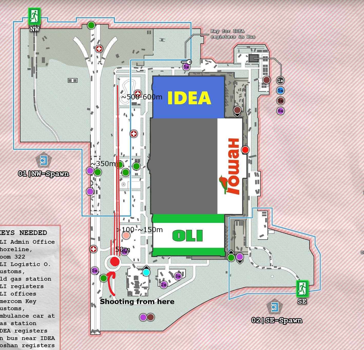 Some distances from the tower on interchange r/EscapefromTarkov