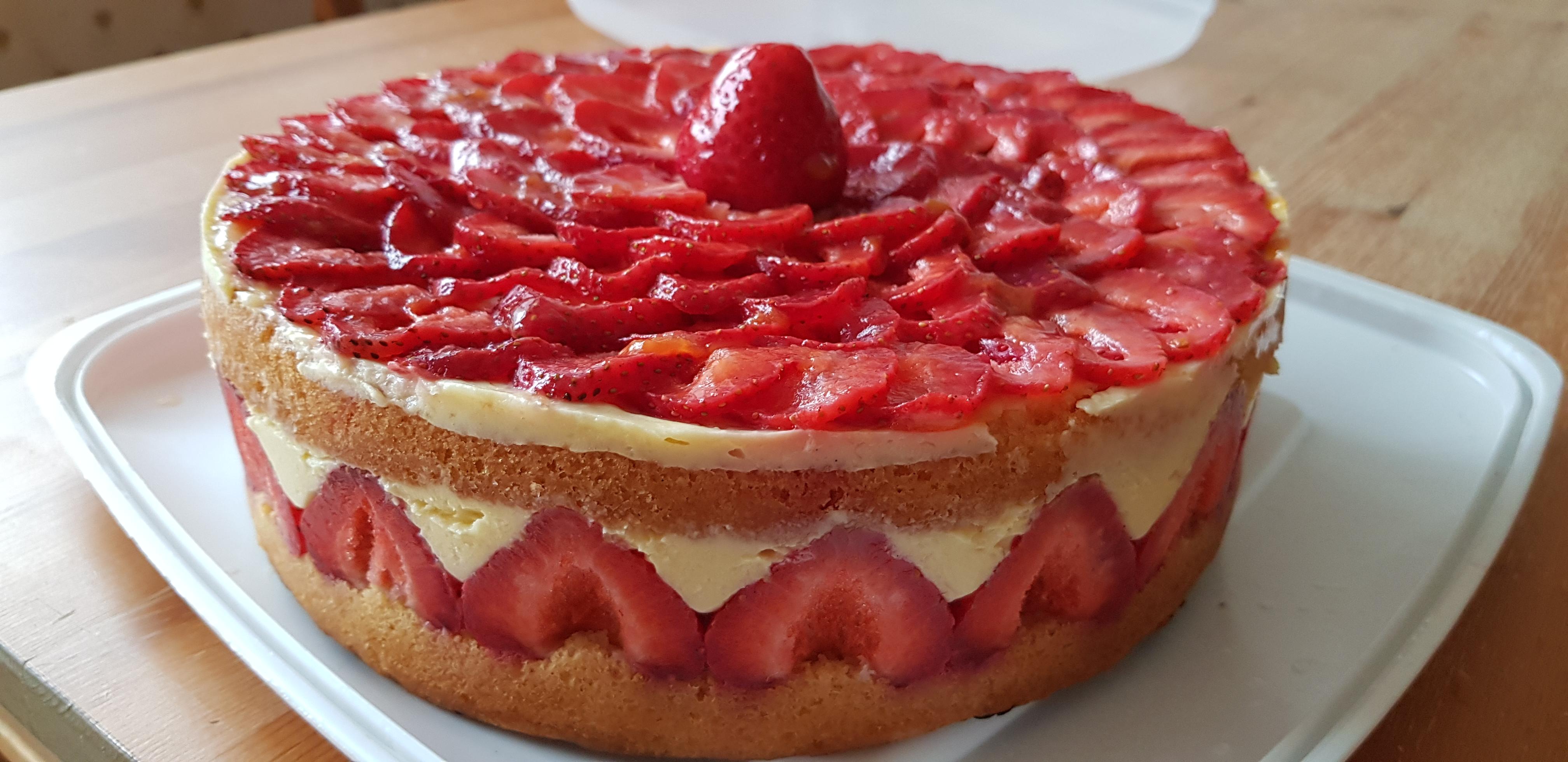 Fraisier Cake I made to celebrate my cake day/wifes birthday today