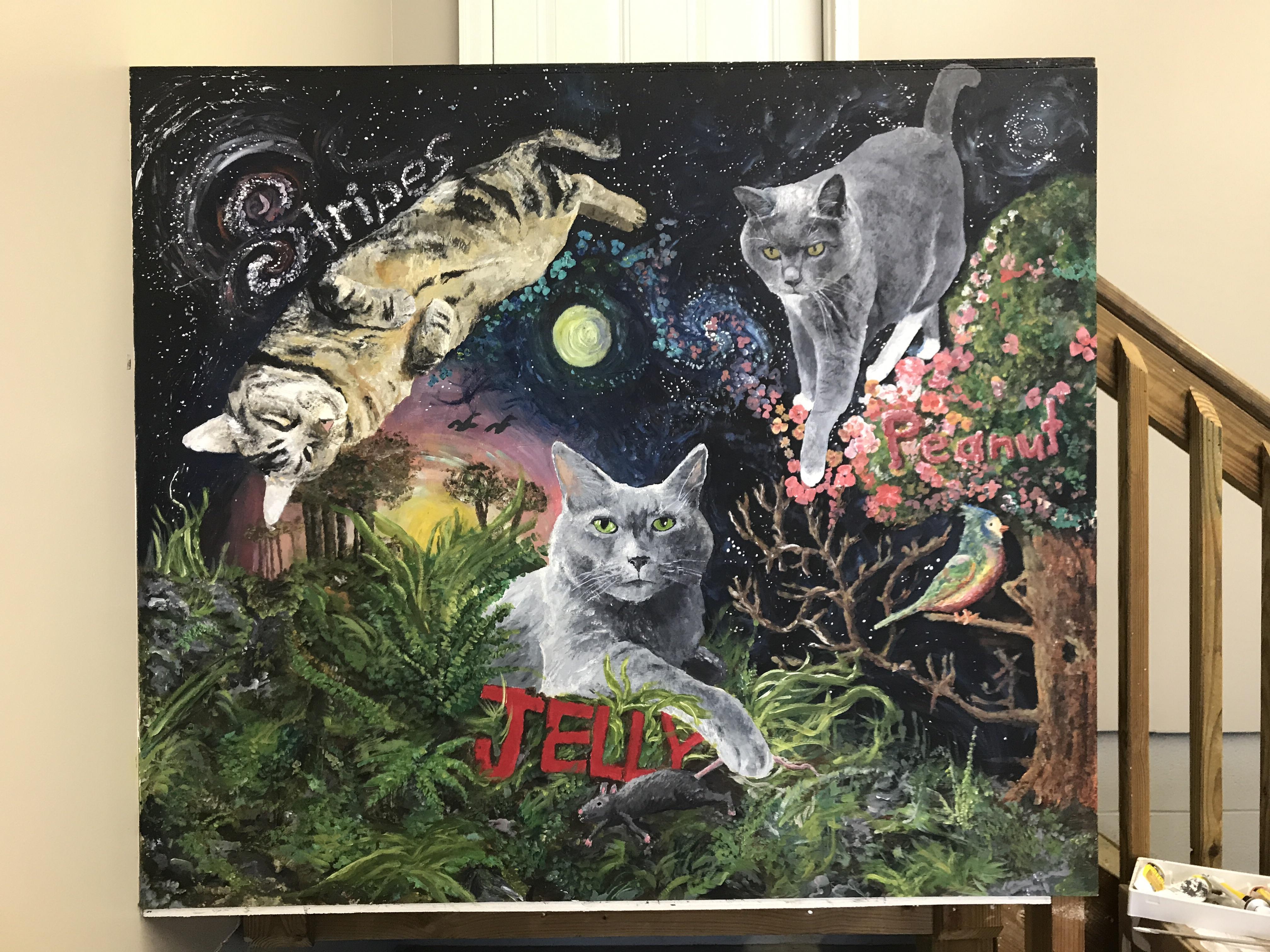 Cat Mural, Acrylic, 3.5'/4' r/Art