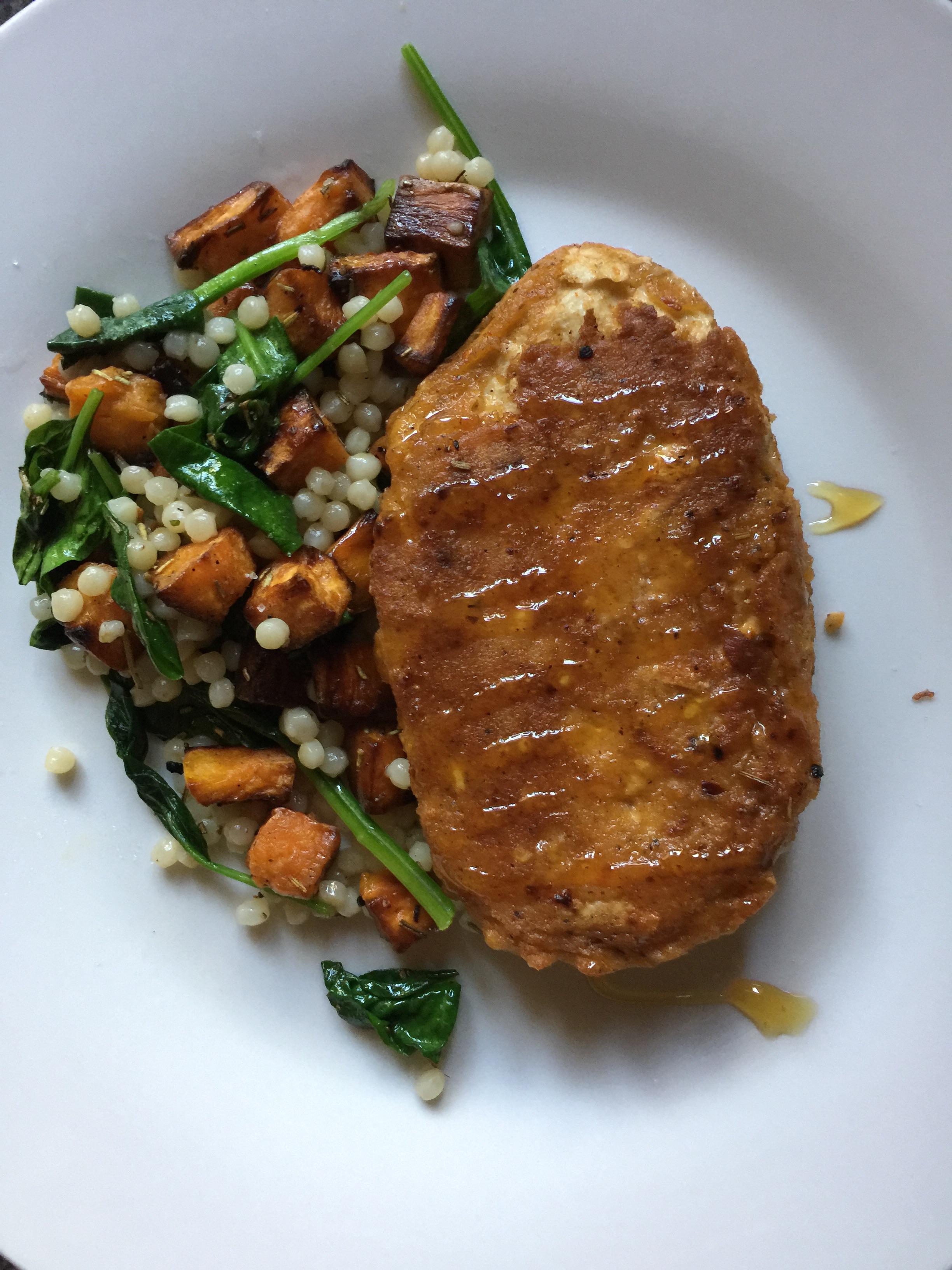 Texas Pete Hot “Chicken” fried with brown rice flour and topped with a