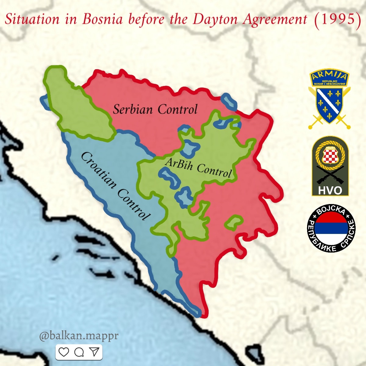 Situation in Bosnia and Herzegovina before the Dayton Agreement r/MapPorn
