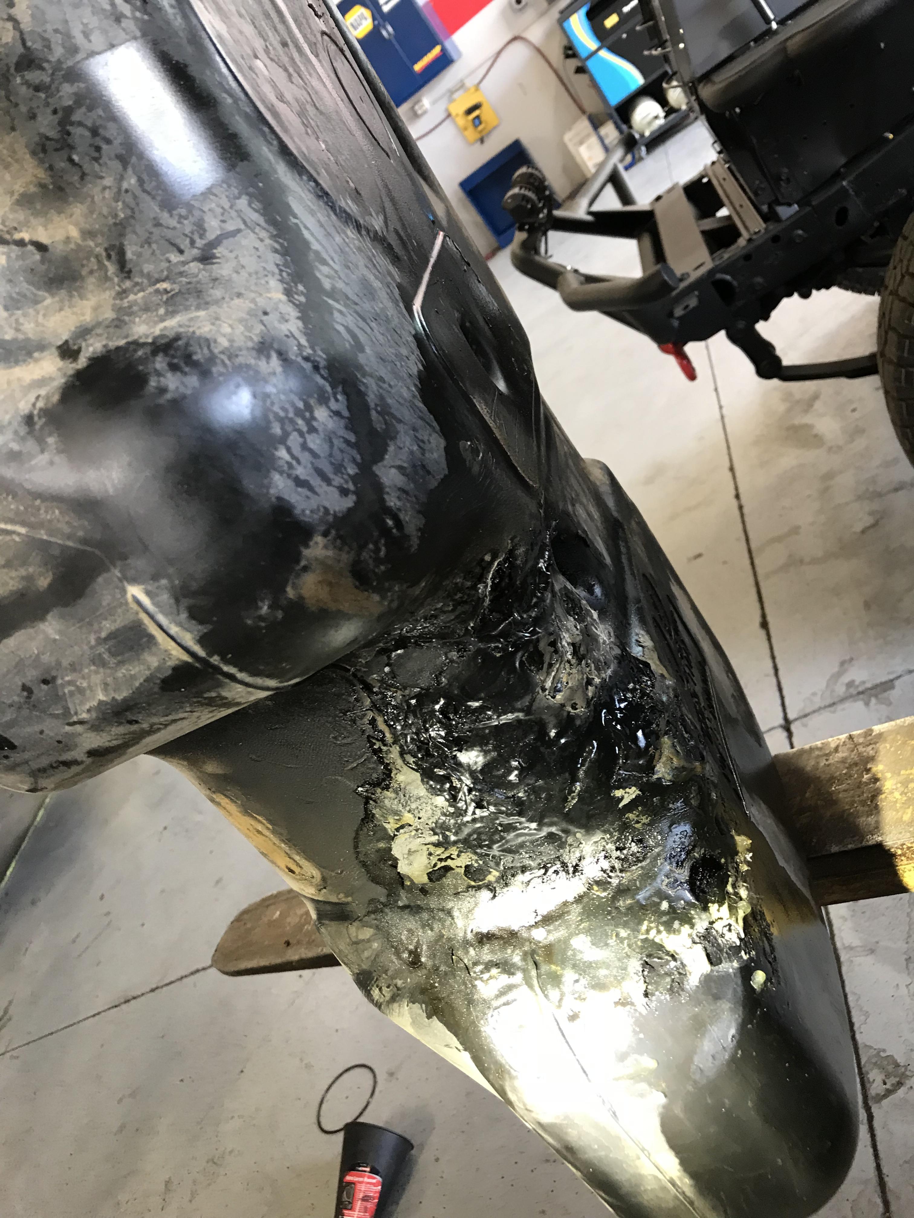 Customer states that someone drilled a hole in his gas tank.... r