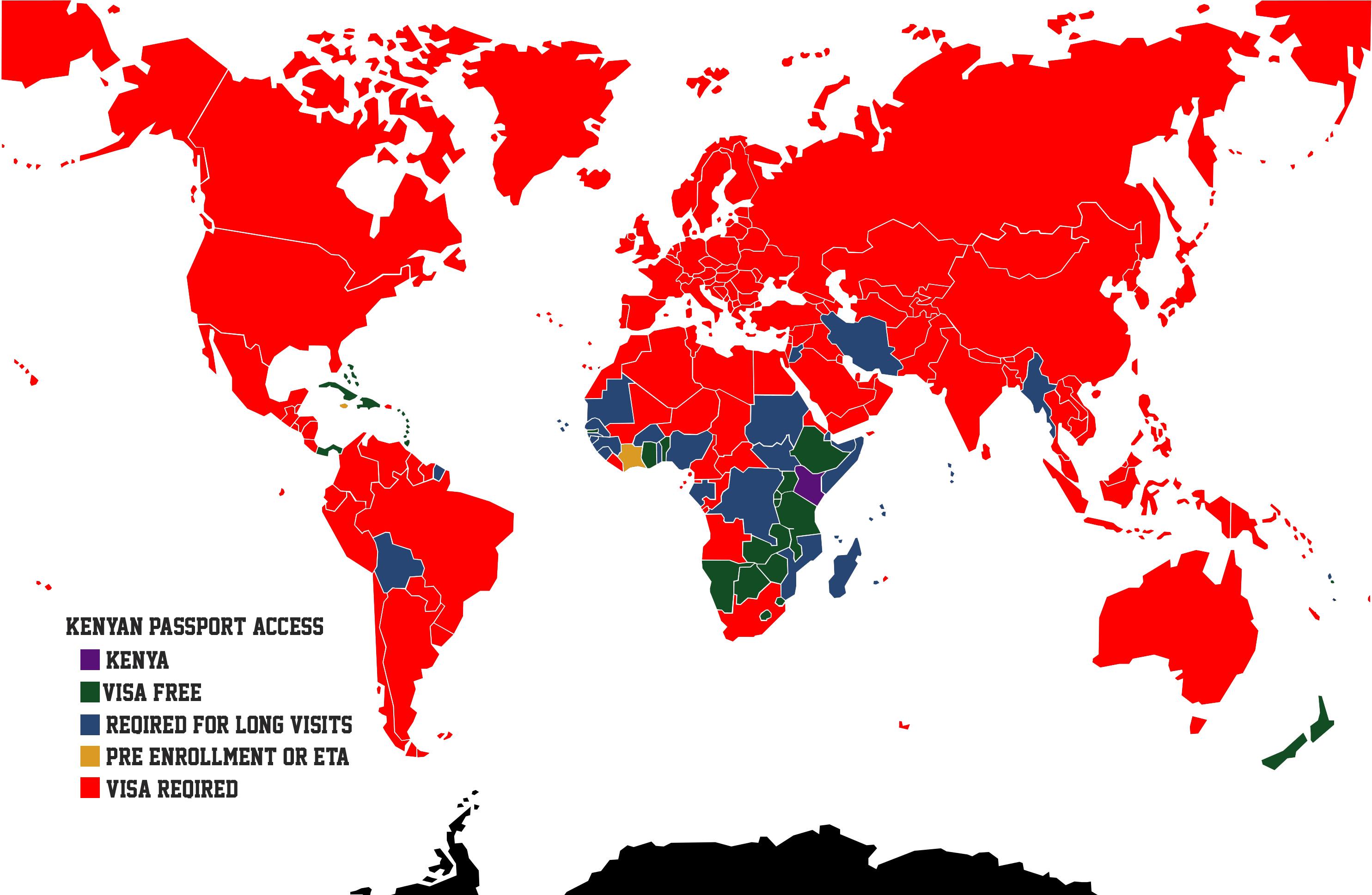 Visa requirements for Kenyan citizens map (Made it myself) r/MapPorn
