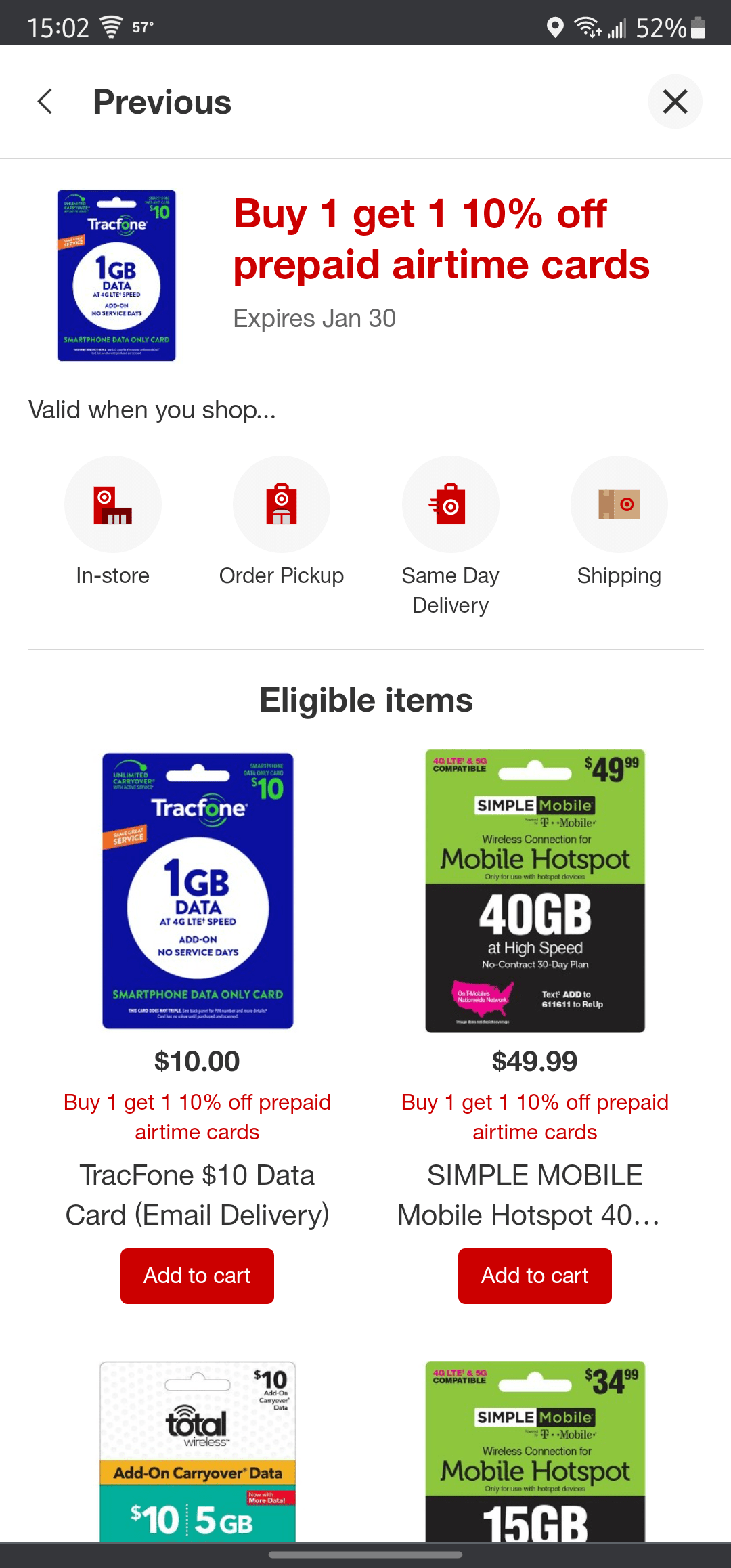 Buy 1 Get 1 10 Off Prepaid Airtime Card at Target Through January 30