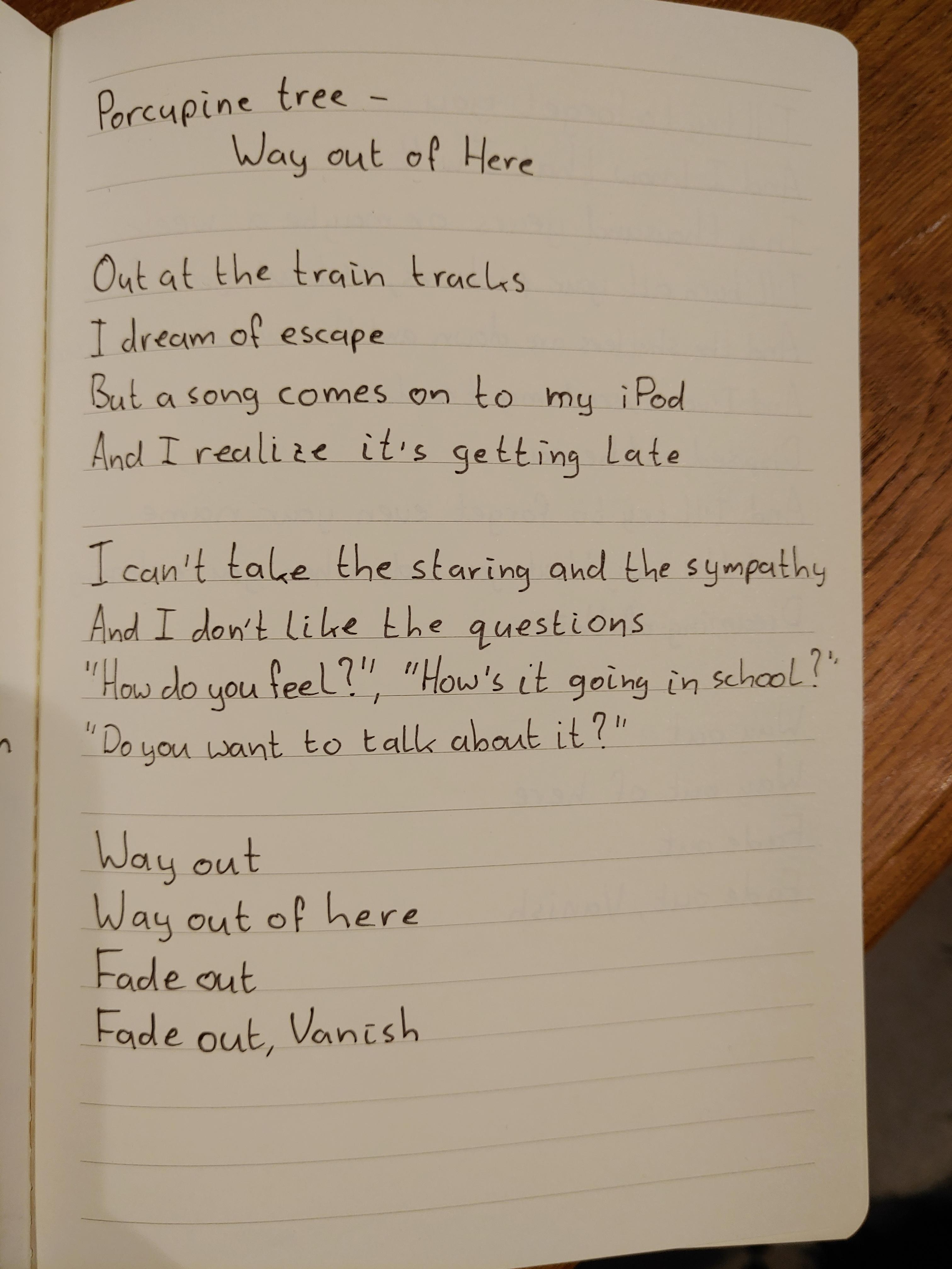 Decided to start working on my handwriting by copying song lyrics. r