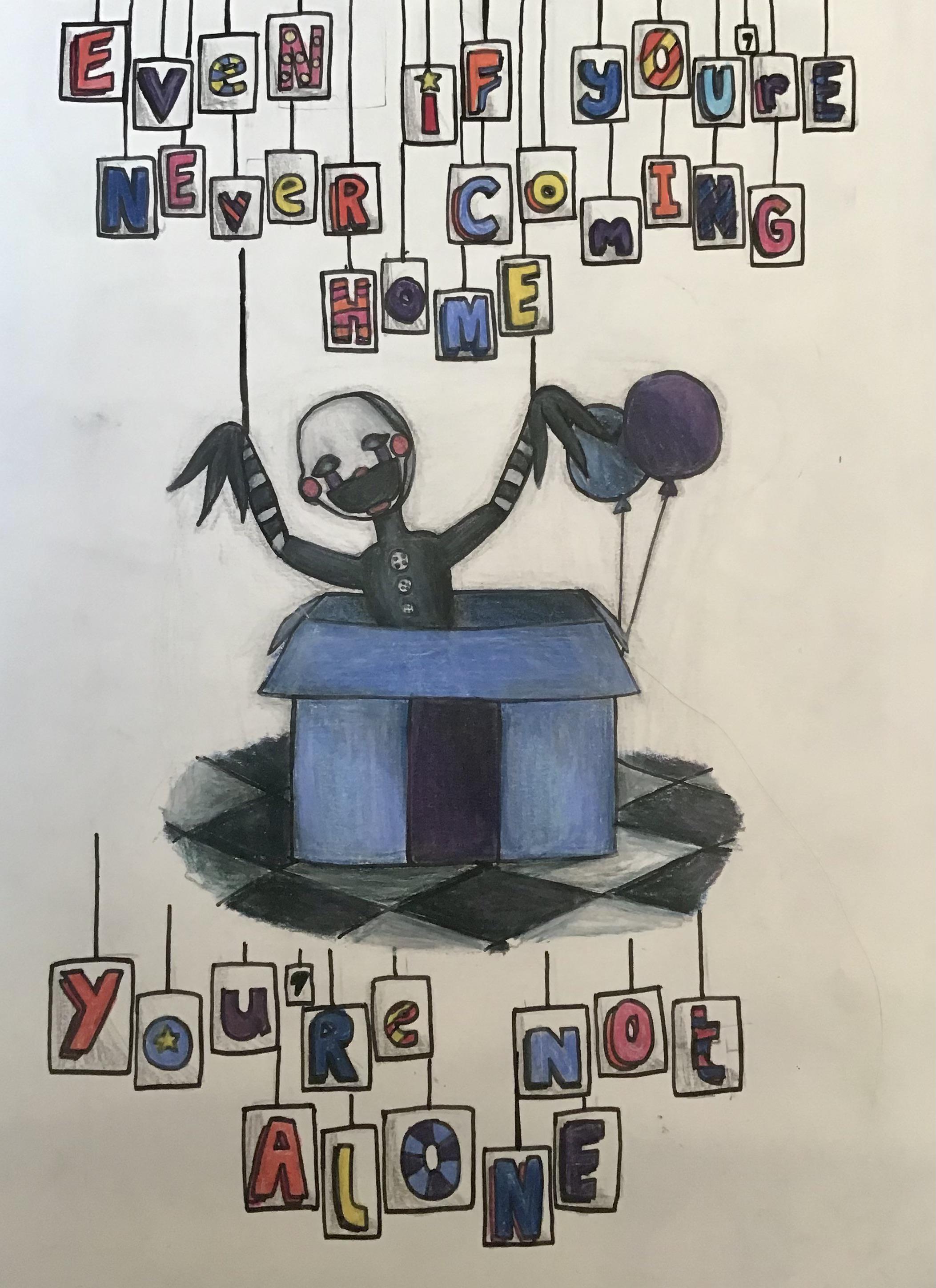 A drawing I did of FNAF 2 Puppet a while ago (words are lyrics from