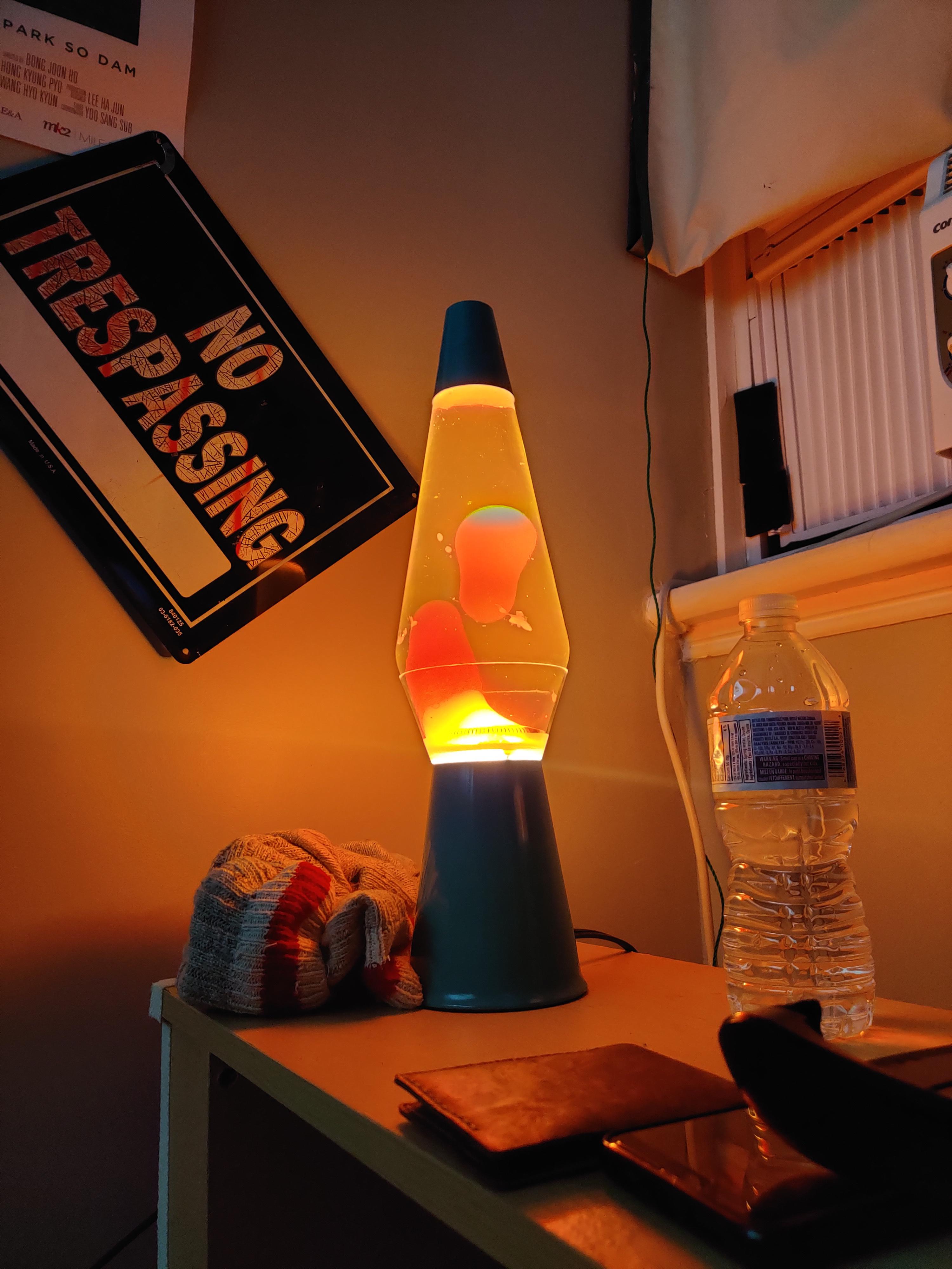 Bought my first Lava Lamp. Teal base and orange wax. Great to fall