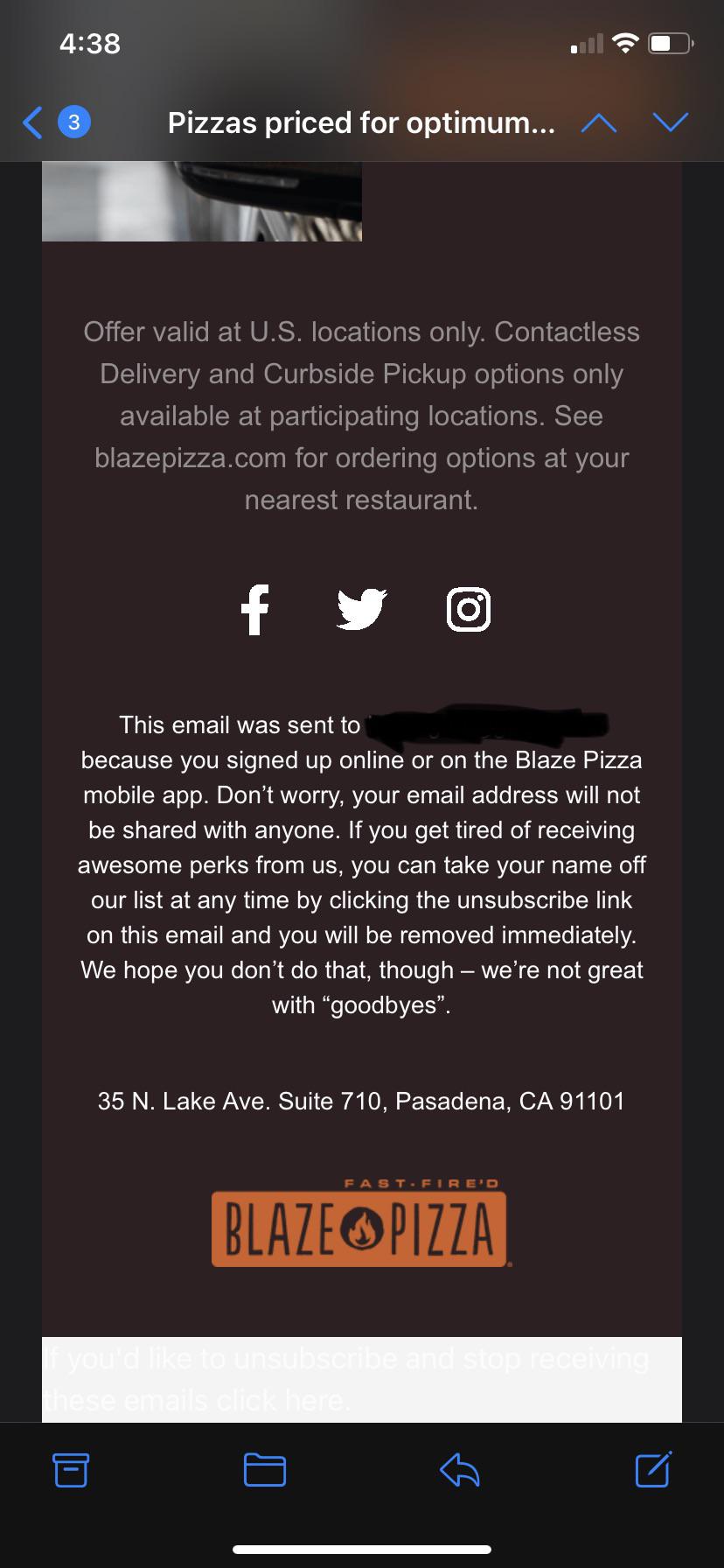 How to unsubscribe from Blaze emails? Look closely at the white footer