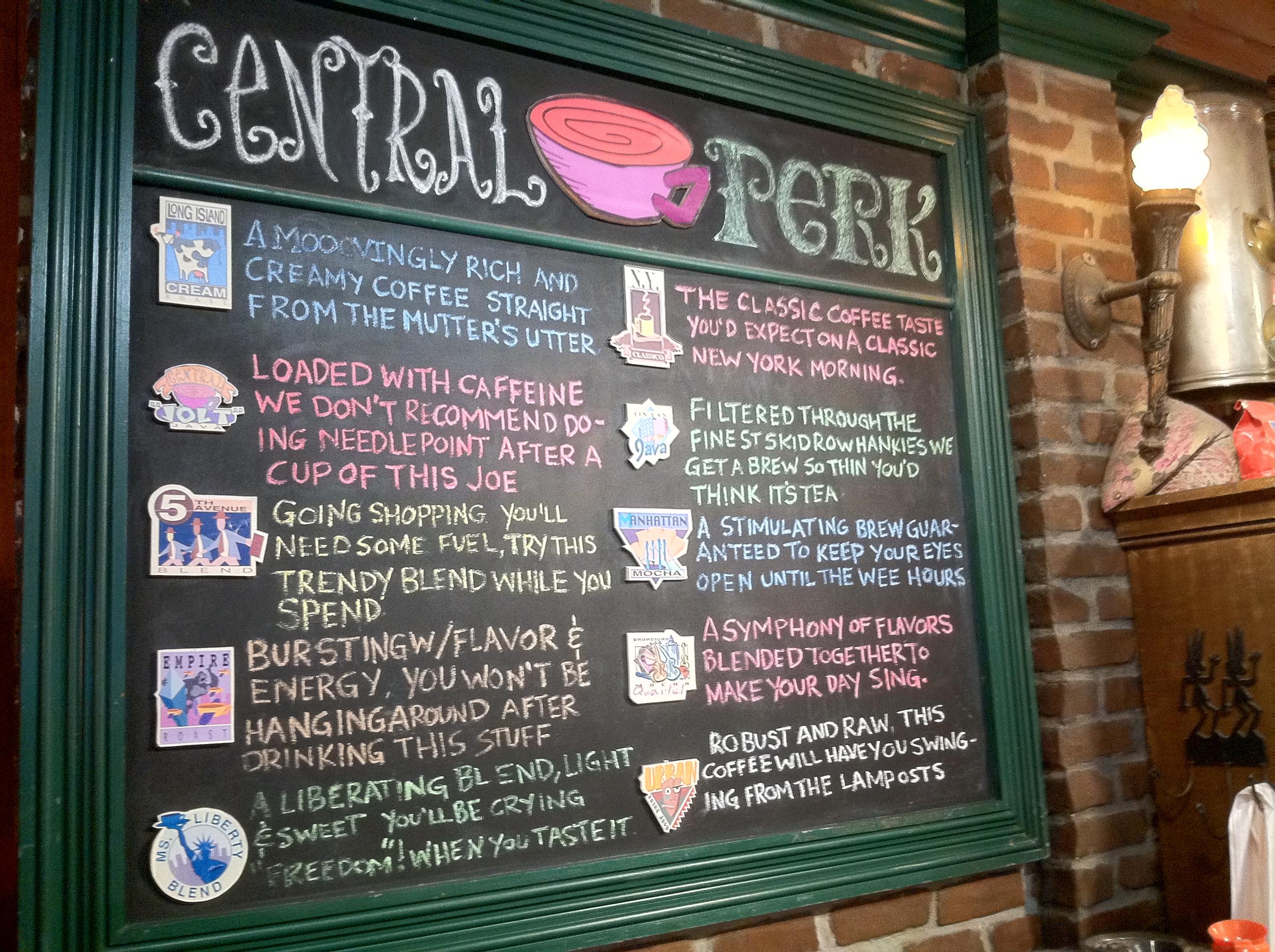 Coffee menu as it was during the filming of the final Friends episode