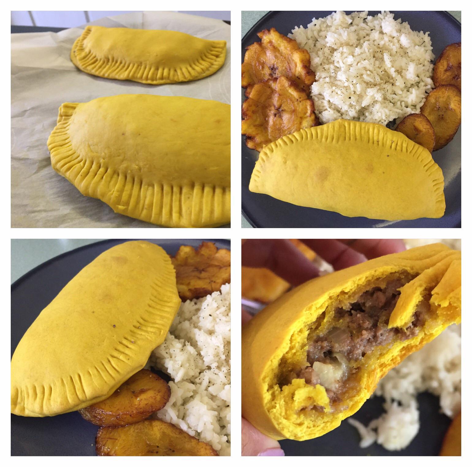[Homemade] Jamaican Beef Patties with Coconut Rice and Plantains Two