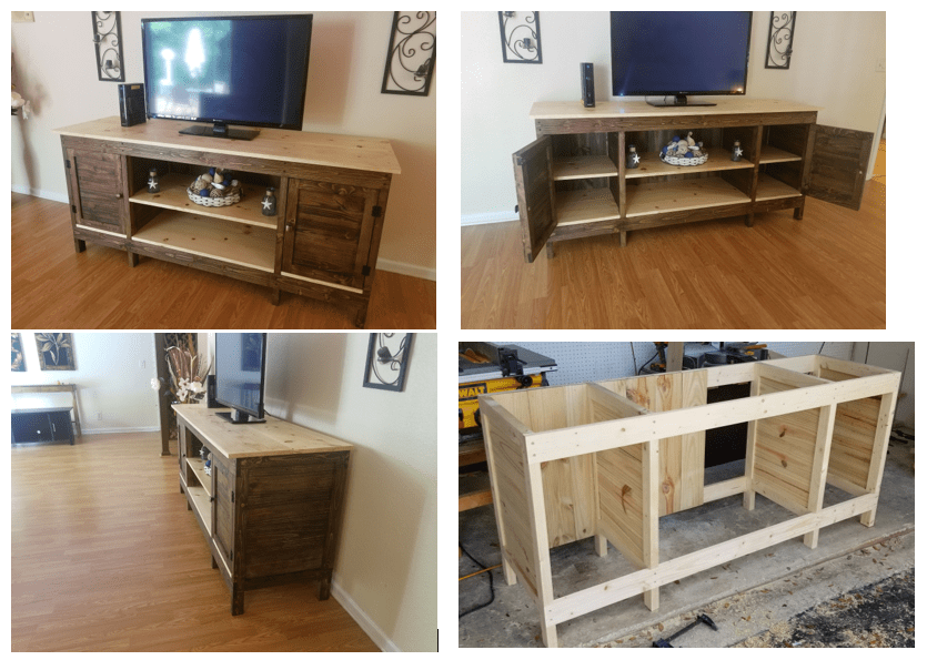 TV stand Whitewood 2x4's and boards + pine fencing r/woodworking