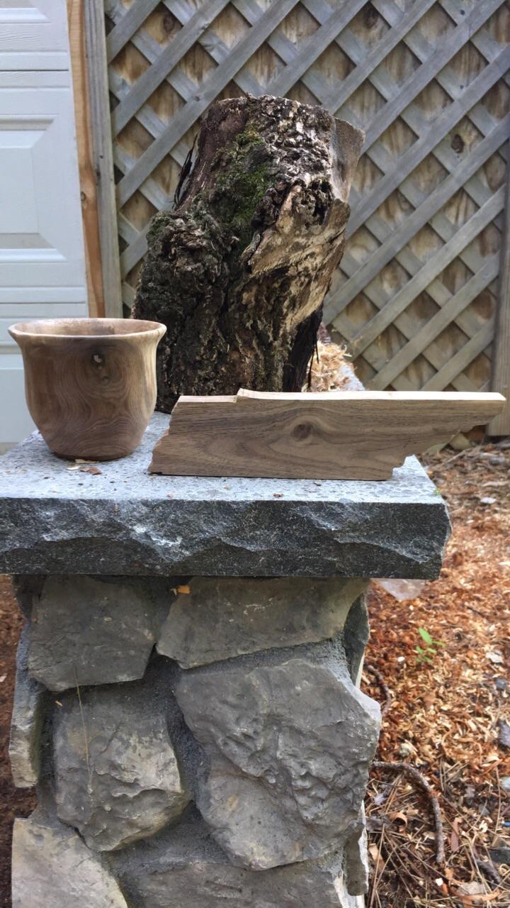 Today's projects (Black Walnut cut from the log behind) r/woodworking