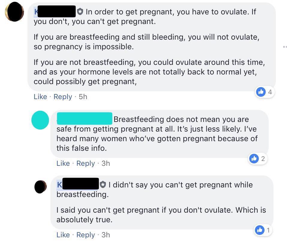 “You don’t ovulate while breastfeeding and therefore can’t get pregnant